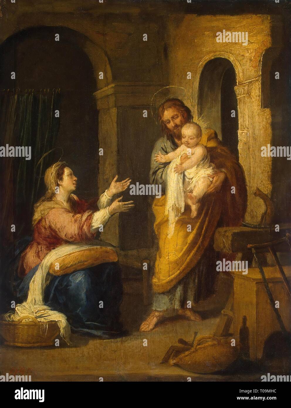 "Sainte Famille". L'Espagne, vers 1665. Dimensions : 24x18 cm. Musée : Etat de l'Ermitage, Saint-Pétersbourg. Auteur : Bartolomé Esteban Murillo. Banque D'Images