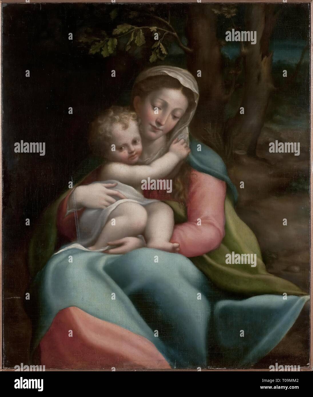 'Madonna et enfant (copie)'. L'Italie. Dimensions : 72,5 x61 cm. Musée : Etat de l'Ermitage, Saint-Pétersbourg. Auteur : ANTONIO DA CORREGGIO. Banque D'Images