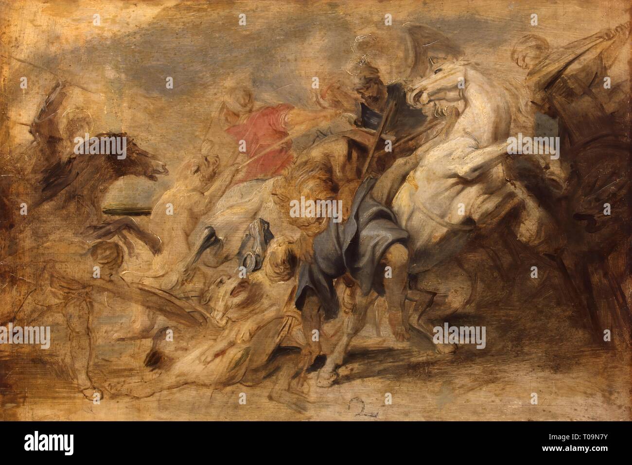 "Chasse au Lion". Flandre, vers 1621. Dimensions : 43x64 cm. Musée : Etat de l'Ermitage, Saint-Pétersbourg. Auteur : Peter Paul Rubens (Pietro Pauolo). PETER PAUL RUBENS . Pieter Paul Rubens. Banque D'Images