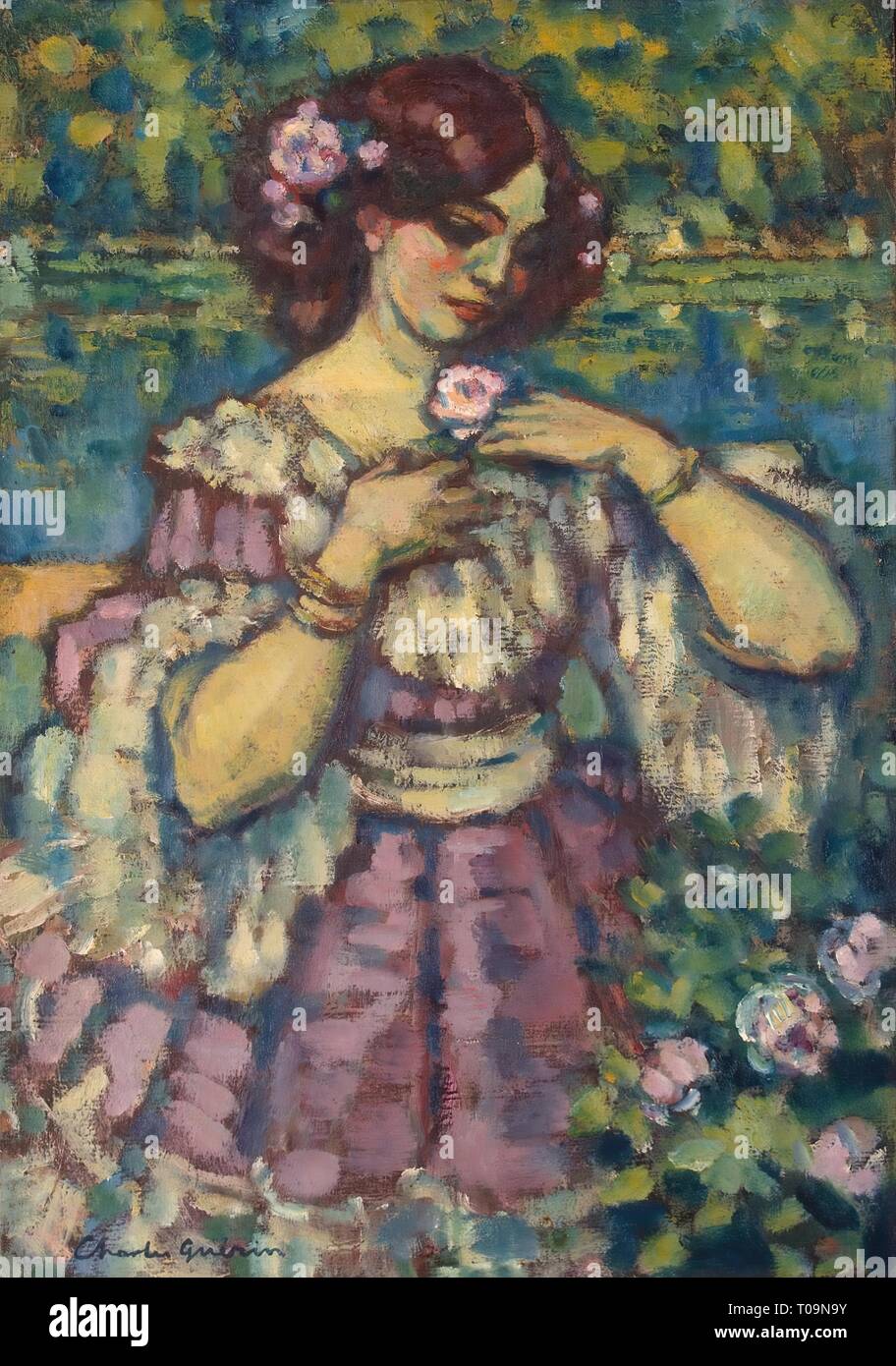 "Dame avec une Rose'. France, 1901. Dimensions : 52,5x37,5 cm. Musée : Etat de l'Ermitage, Saint-Pétersbourg. Auteur : CHARLES GUERIN. Banque D'Images