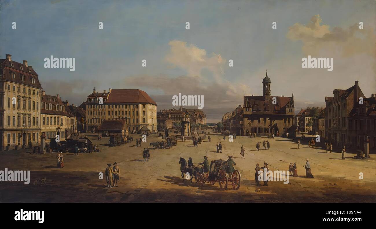 'Marché-Place de la Neustadt de Dresde". Série de 15 Peinture réalisée pour le Comte Heinrich von Bruhl. L'Italie, 1751-1752. Dimensions : 134,7x236,5 cm. Musée : Etat de l'Ermitage, Saint-Pétersbourg. Auteur : Bernardo Bellotto . BERNARDO BELLOTTO. Banque D'Images