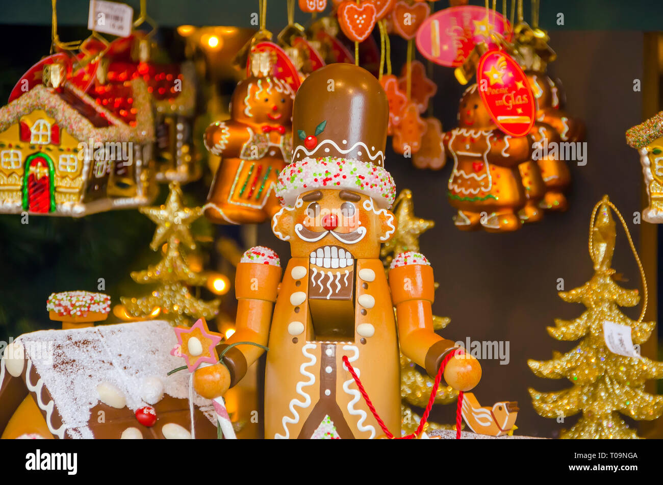 Noël allemand souriant Casse-noisette Toy Figure,Rothenburg ob der Tauber, Allemagne Banque D'Images