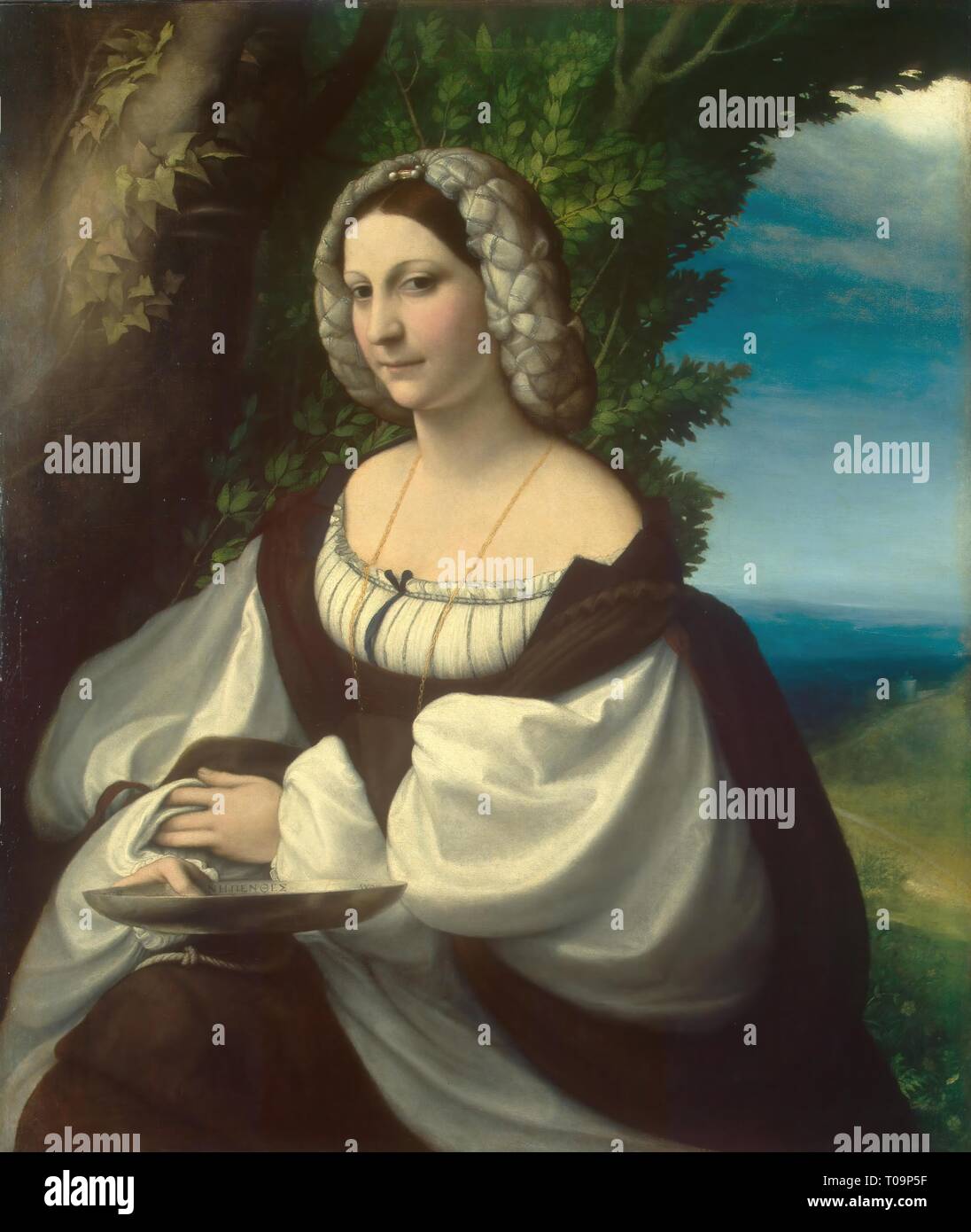 'Portrait de femme'. L'Italie, 1518-1519. Dimensions : 103x87,5 cm. Musée : Etat de l'Ermitage, Saint-Pétersbourg. Auteur : ANTONIO DA CORREGGIO. Banque D'Images