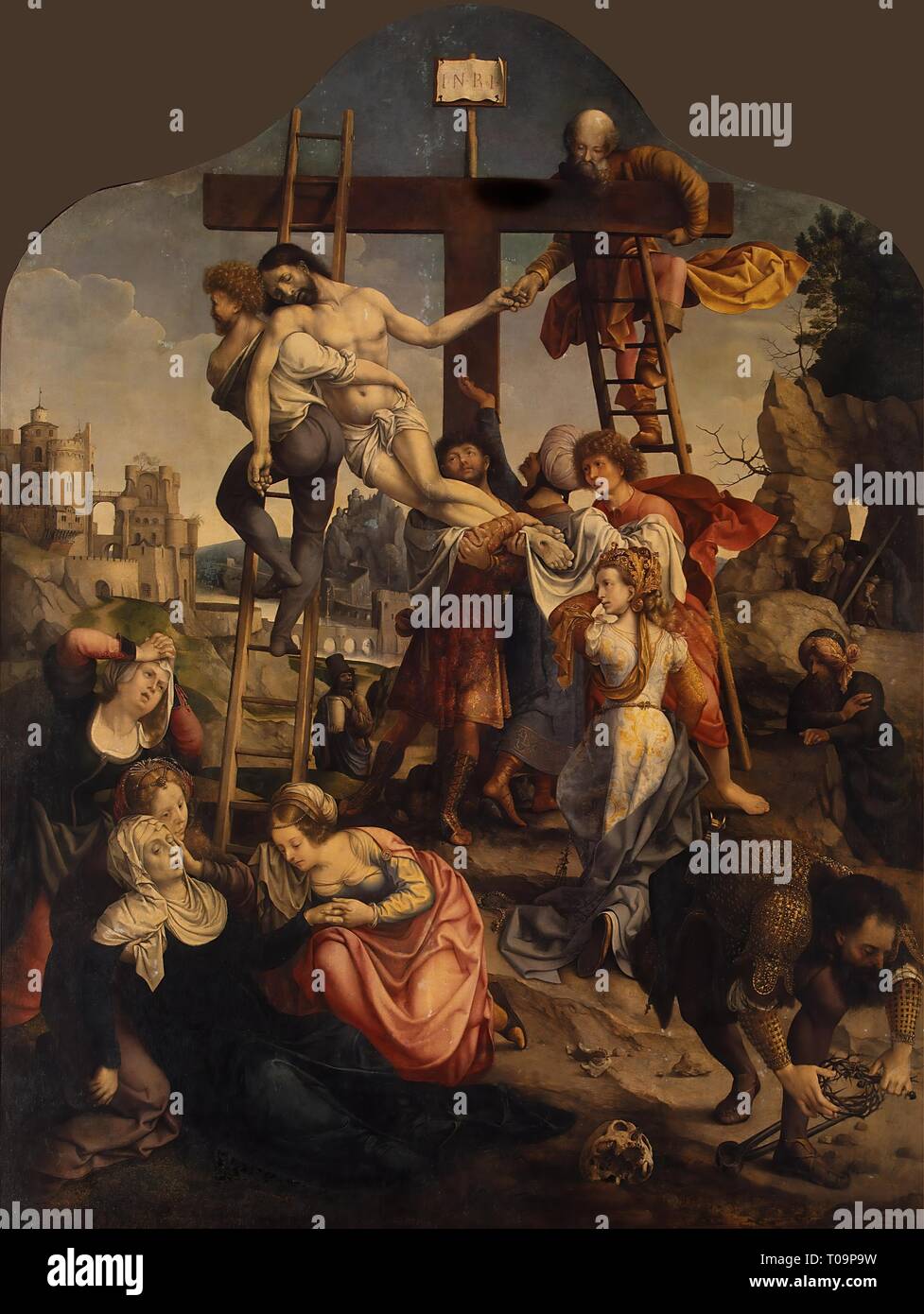 « Descente de la Croix'. Pays-bas, vers 1520. Dimensions : 141x106,5 cm. Musée : Etat de l'Ermitage, Saint-Pétersbourg. Auteur : Jan Gossaert (Mabuse). JAN GOSSAERT. Banque D'Images