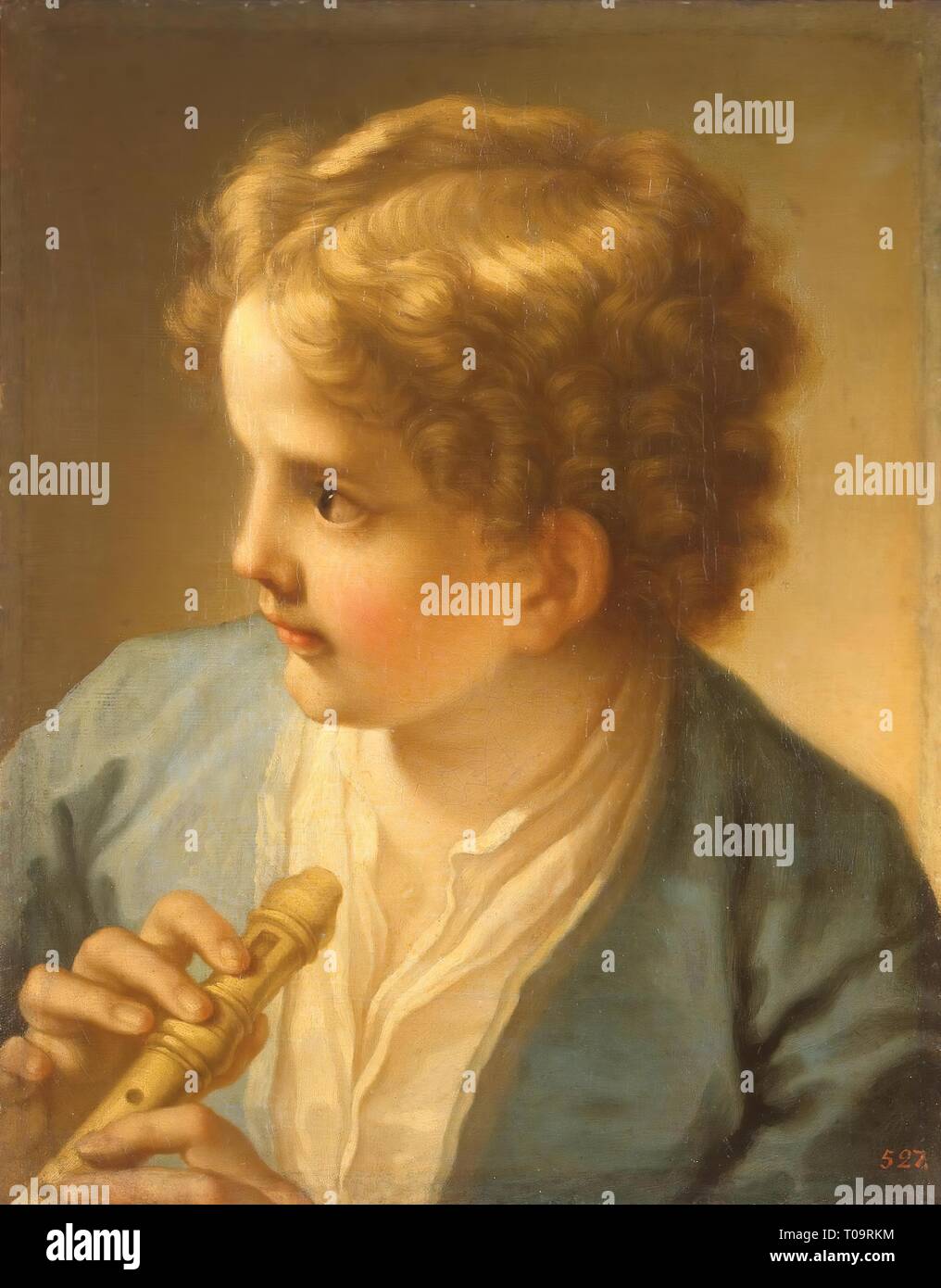 "Garçon avec une flûte'. Italie, vers 1720. Dimensions : 42x33 cm. Musée : Etat de l'Ermitage, Saint-Pétersbourg. Auteur : BENEDETTO LUTI. Banque D'Images