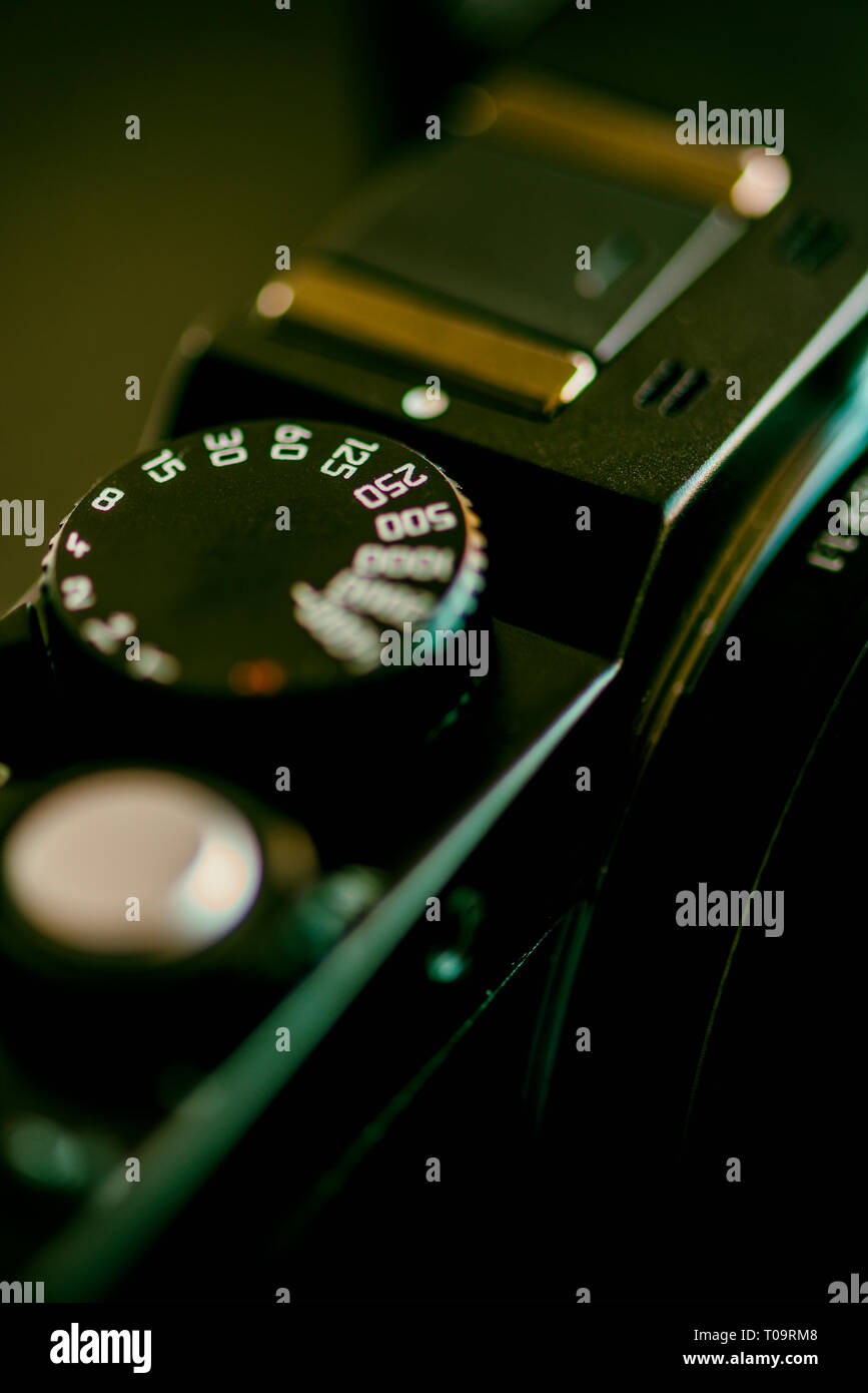 Close up d'un style rétro dail obturateur sur un appareil photo Banque D'Images