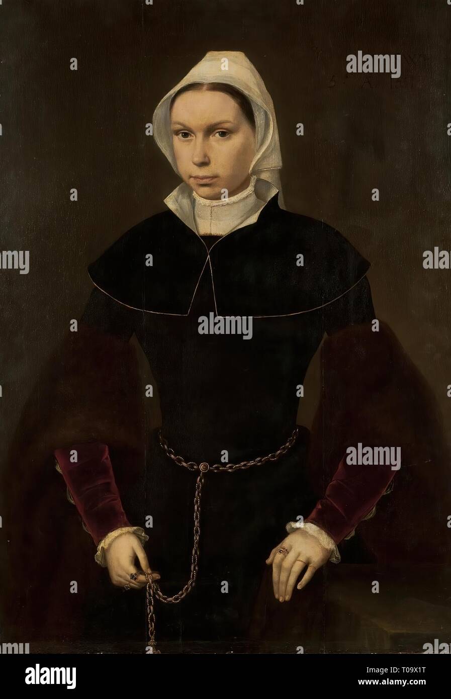 'Portrait d'une jeune femme'. Allemagne, 16ème siècle. Dimensions : 100x71 cm. Musée : Etat de l'Ermitage, Saint-Pétersbourg. Auteur : NICOLAS NEUFCHATEL. Banque D'Images