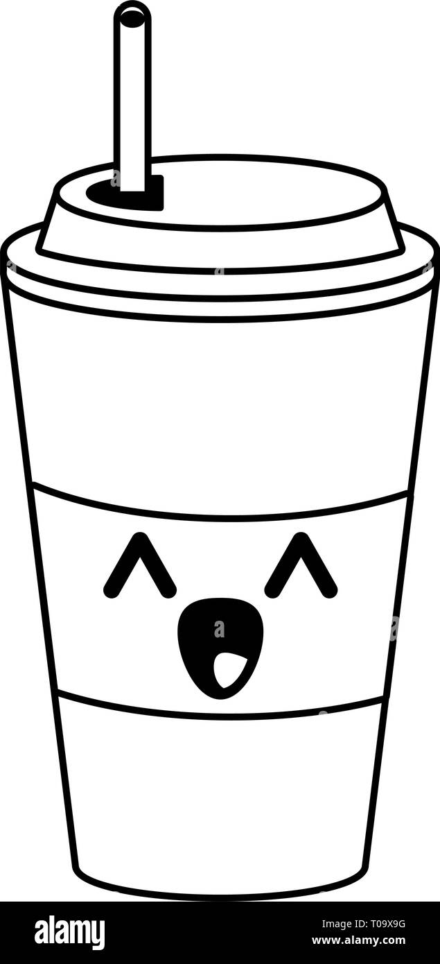 Dessin Kawaii Noire Et Blanc Tasse de café glacé Kawaii dessin animé en noir et blanc Image Vectorielle  Stock - Alamy