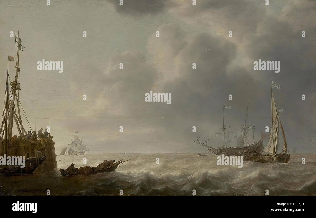 « Stormy Sea avec des navires". Holland, 1640-1650s. Dimensions : 73x115 cm. Musée : Etat de l'Ermitage, Saint-Pétersbourg. Auteur : SIMON DE VLIEGER. Banque D'Images