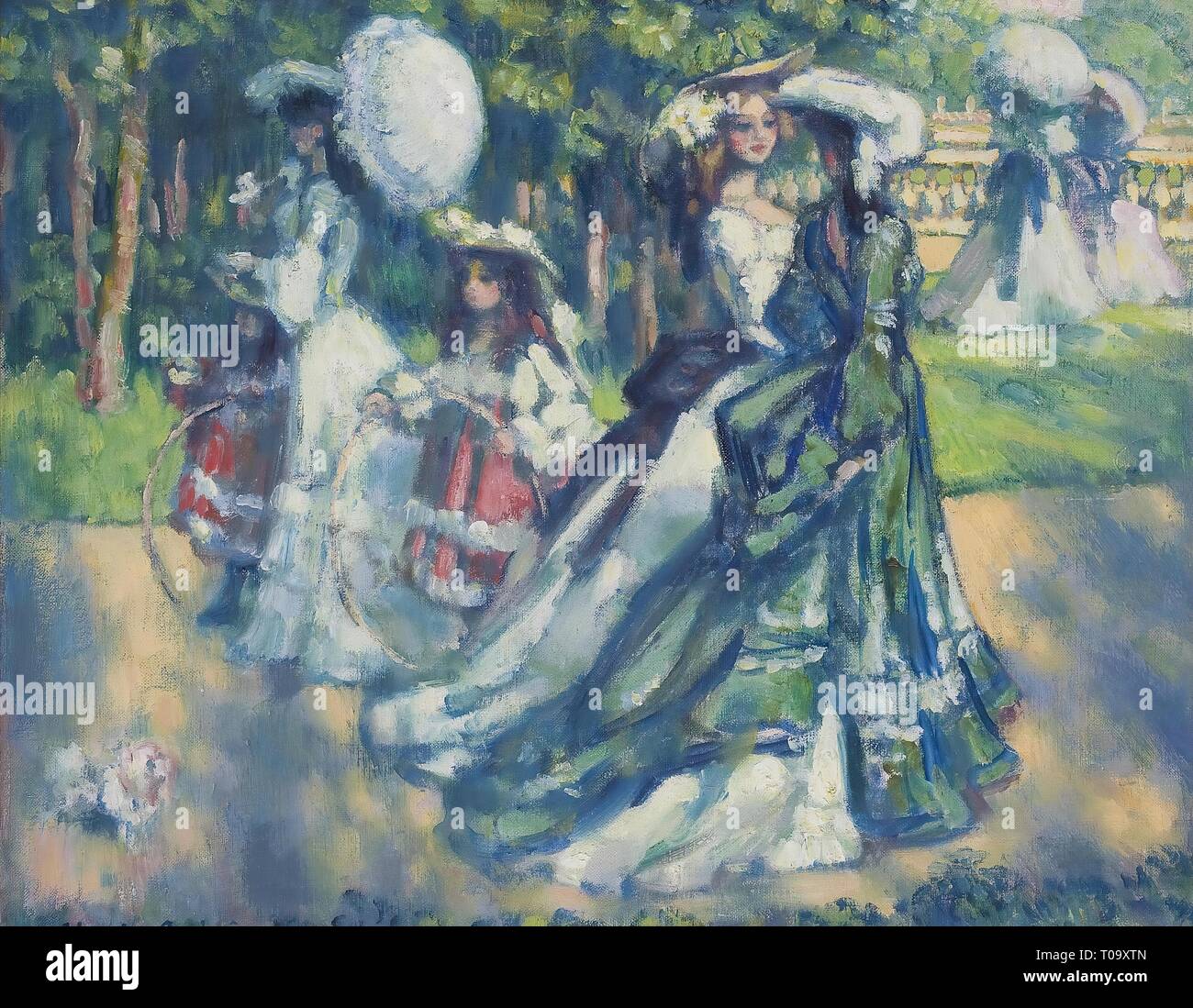"Promenade dans le parc". France, années 1910. Dimensions : 44x54 cm. Musée : Etat de l'Ermitage, Saint-Pétersbourg. Auteur : CHARLES GUERIN. Banque D'Images