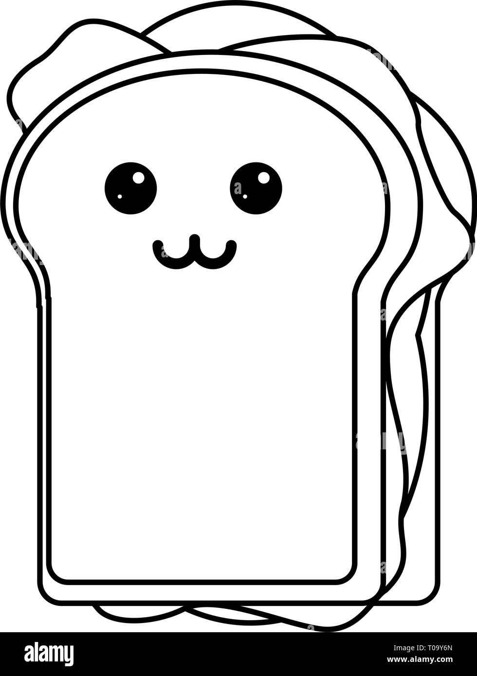 Dessin Kawaii Noire Et Blanc Sandwich kawaii dessin animé en noir et blanc Image Vectorielle Stock -  Alamy