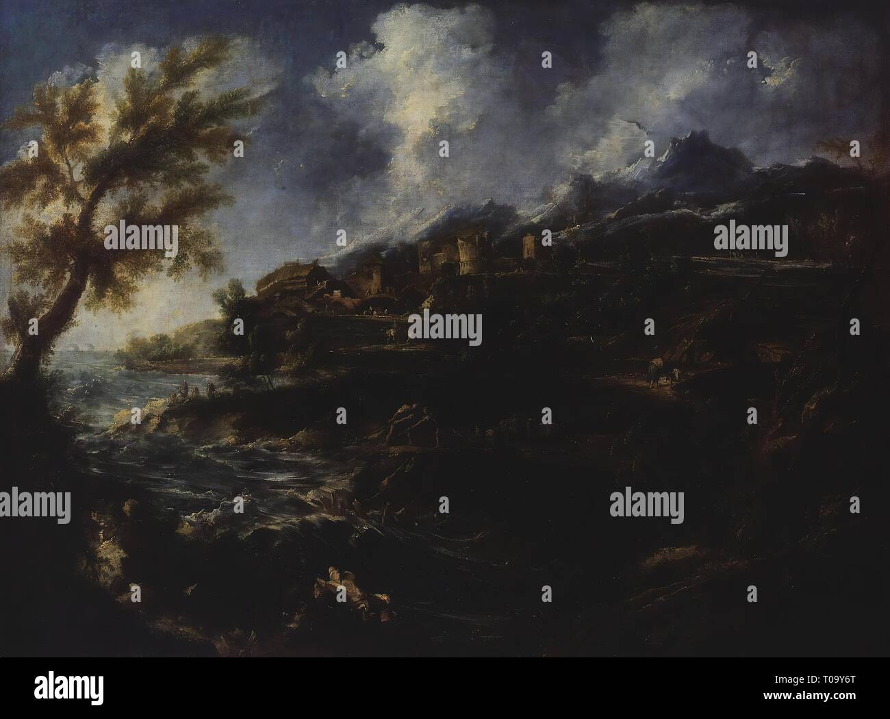 'Seashore'. L'Italie, années 1720. Dimensions : 158x211 cm. Musée : Etat de l'Ermitage, Saint-Pétersbourg. Auteur : ANTONIO FRANCESCO PERUZZINI . Alessandro Turchi (Lissandrino). Banque D'Images