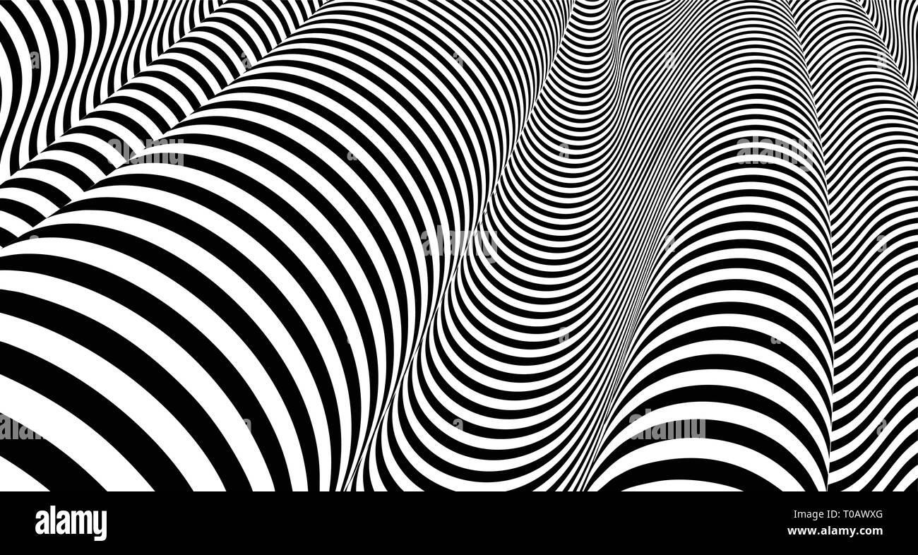 Les lignes de l'illusion optique arrière-plan. Abstract 3D noir et blanc d'illusions. Conception d'illusion optique vecteur. Illustration vecteur EPS 10 Illustration de Vecteur
