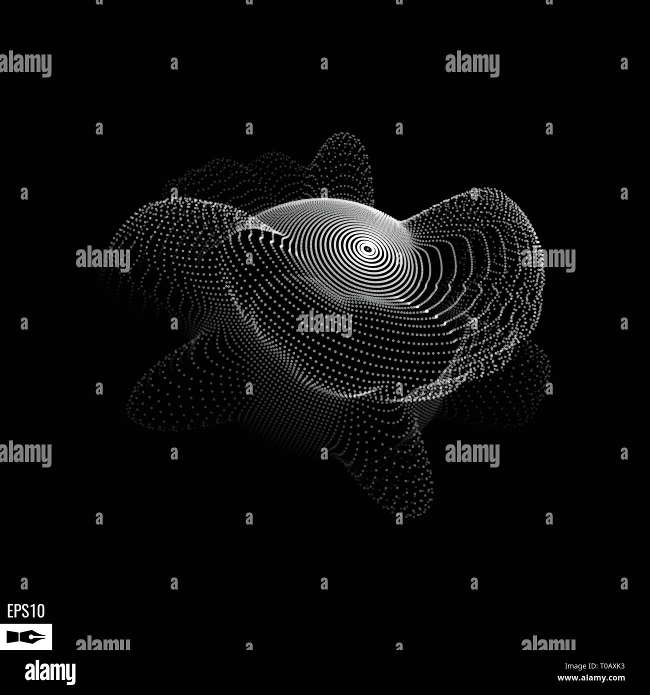 Abstract 3d allumé Mesh déformé Sphere . En Néon . Technologie futuriste Élément HUD . Résumé élégant détruit Sphere . Le big data Illustration de Vecteur