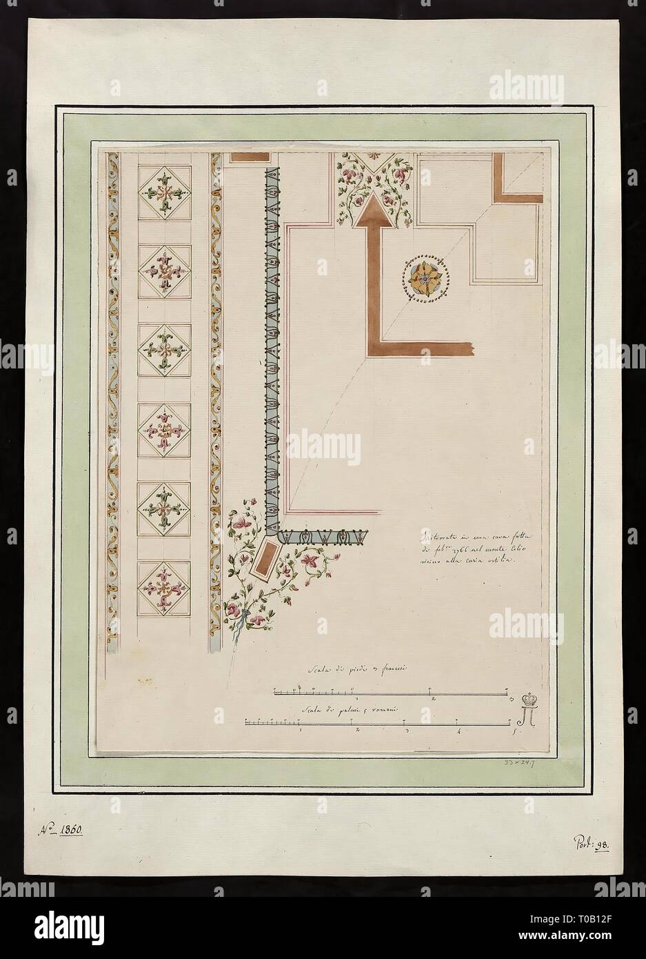 'Ornement mural'. France, 1766. Dimensions : 33x24,7 cm. Musée : Etat de l'Ermitage, Saint-Pétersbourg. Auteur : CHARLES-LOUIS CLERISSEAU. Banque D'Images