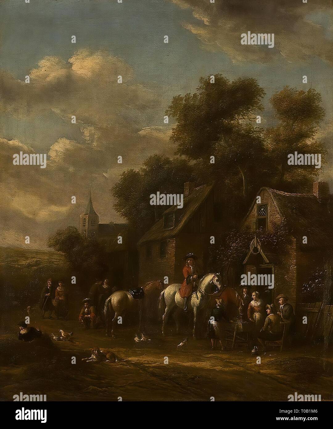 "Cavaliers d'un Inn'. Holland, 1670-1690s. Dimensions : 63x52 cm. Musée : Etat de l'Ermitage, Saint-Pétersbourg. Auteur : Barent Gael. Banque D'Images