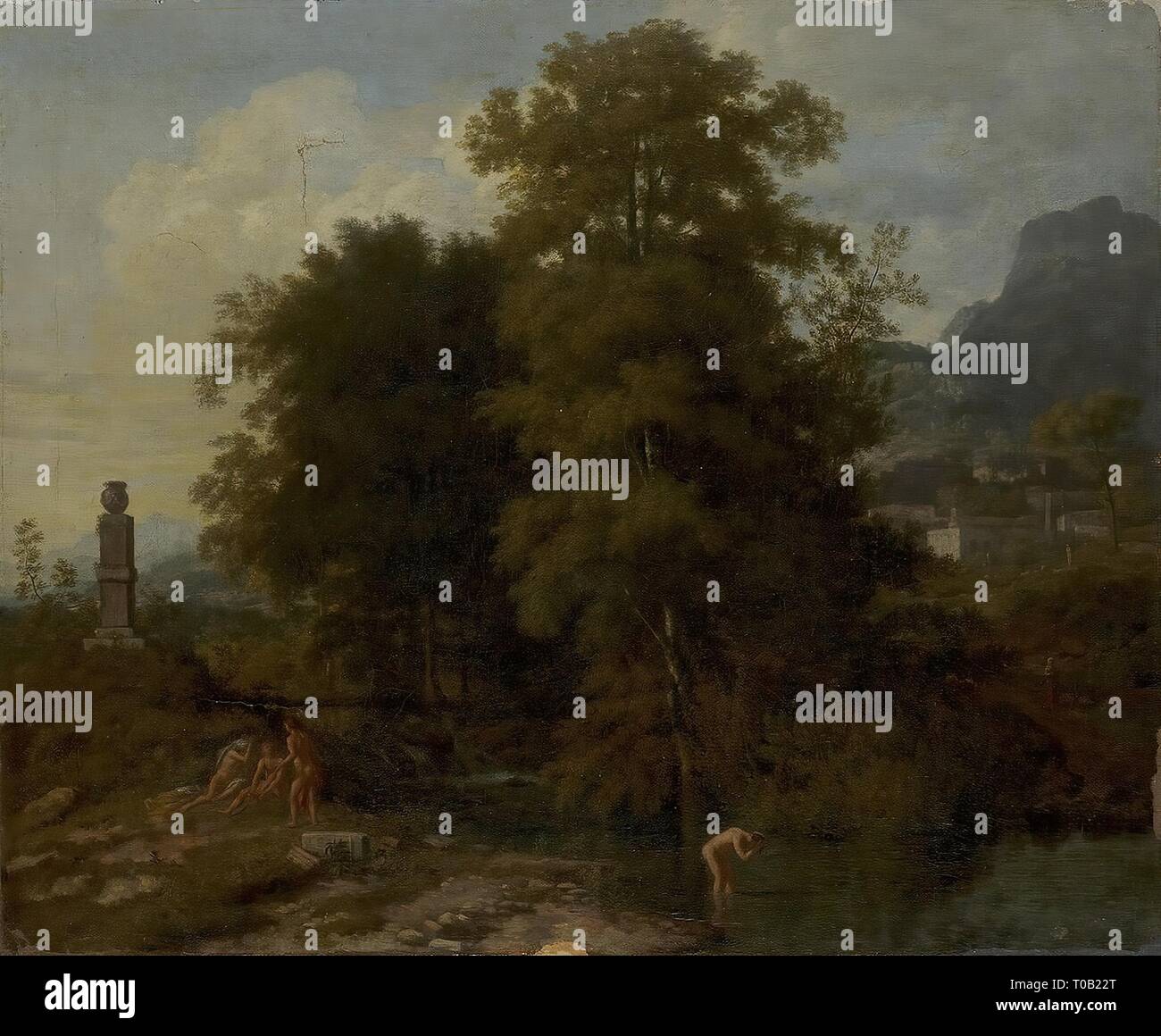 'Paysage avec baigneurs". La Hollande. Dimensions : 51,5x63 cm. Musée : Etat de l'Ermitage, Saint-Pétersbourg. Auteur : Johannes Glauber. Banque D'Images