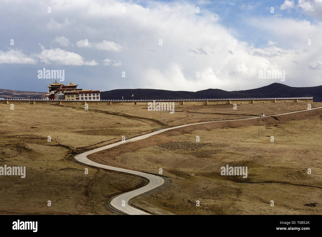 Vue sur tradtitional monastère tibétain Jinlong Gompaculture par prairie Tagong en Chine Banque D'Images