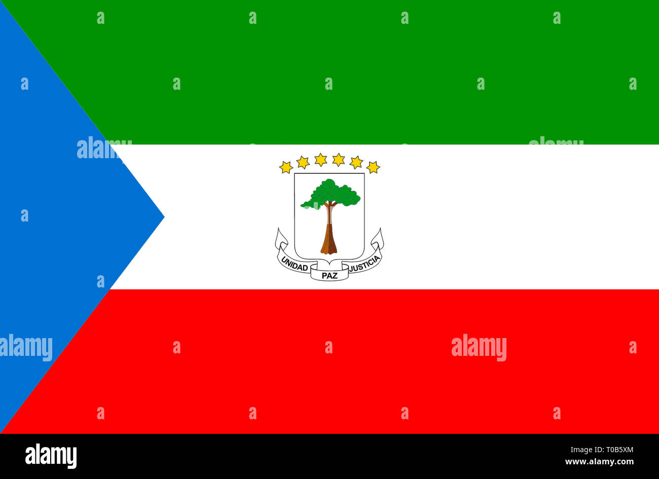 Drapeau national de la République de Guinée équatoriale. Banque D'Images