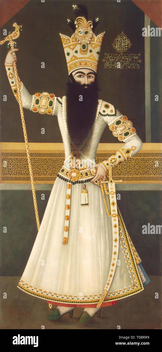 'Portrait de Fath Ali Shah date'. L'Iran, 1809-1810 Carnets. Dynastie Qajar. Dimensions : 253x124 cm. Musée : Etat de l'Ermitage, Saint-Pétersbourg. Auteur : Mihr 'Ali. Le rhim Ali. Banque D'Images