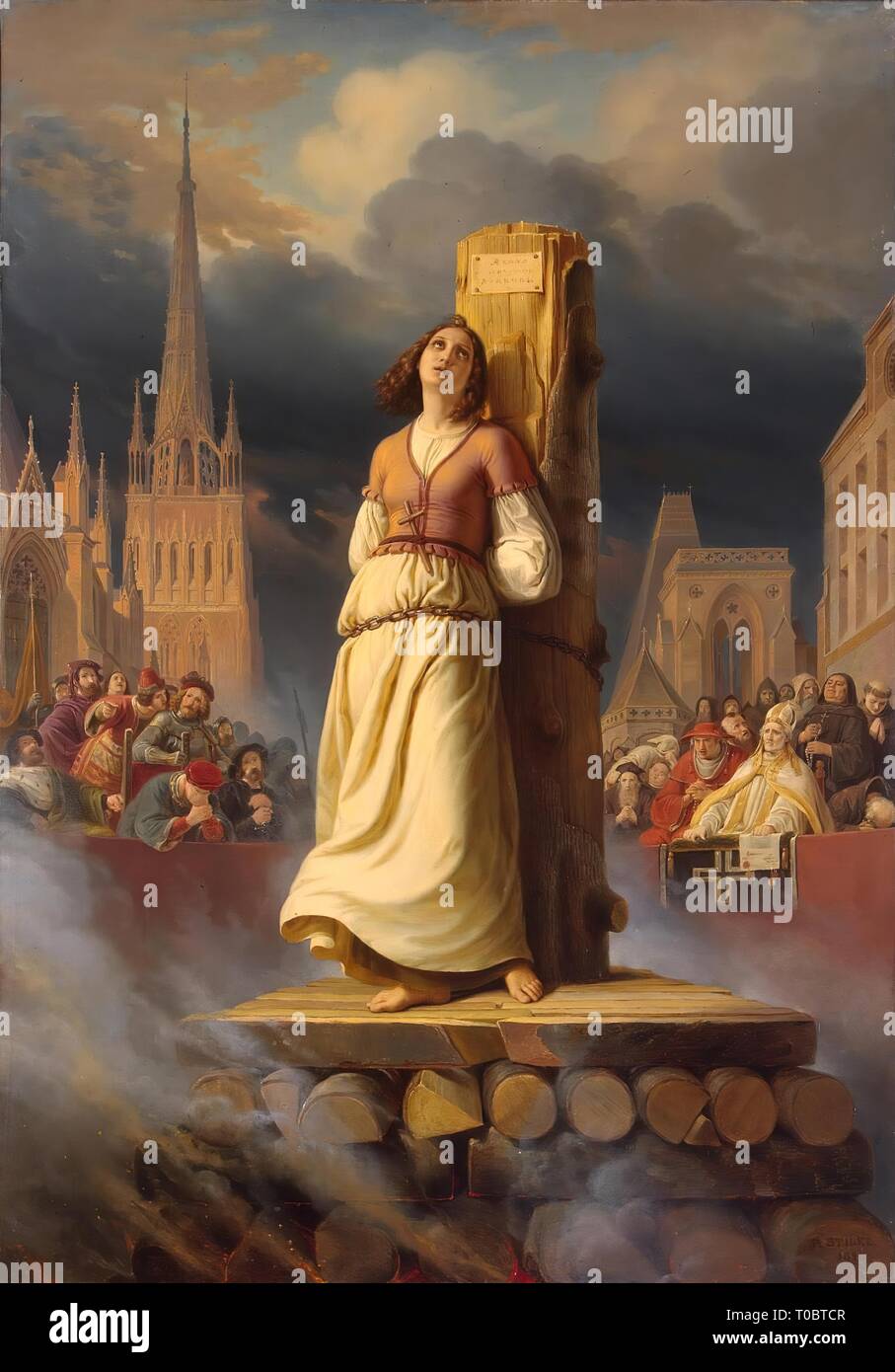 'La mort de Jeanne d'Arc au bûcher (partie droite de ''La vie de Jeanne d'Arc'' Triptych)'. Allemagne, 1843. Dimensions : 119,5x83,5 cm. Musée : Etat de l'Ermitage, Saint-Pétersbourg. Auteur : HERMANN ANTON STILKE . Stilke Hermann (Anton). Banque D'Images