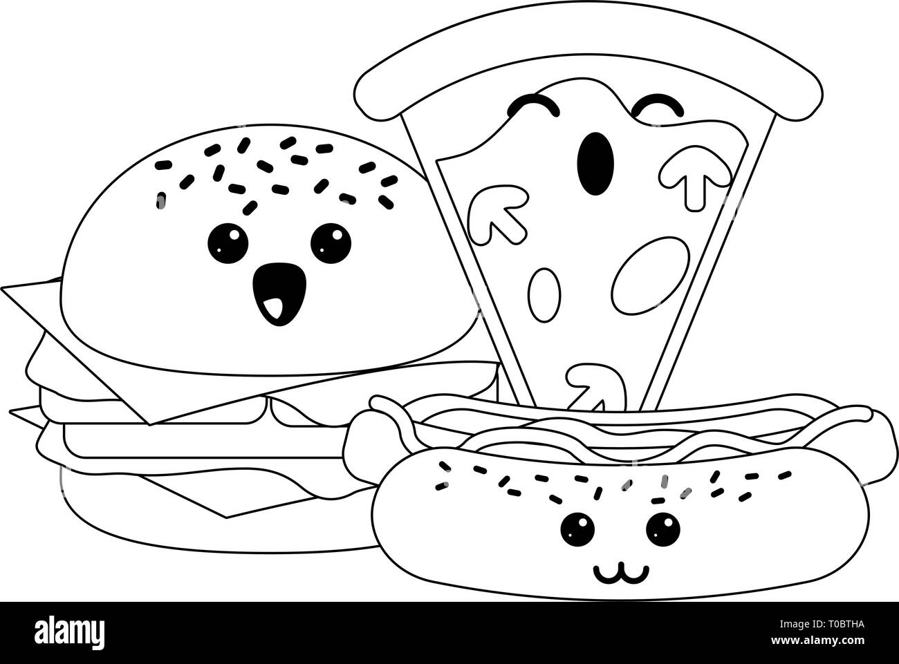 Dessin Kawaii Noire Et Blanc Dessin animé kawaii de restauration rapide en noir et blanc Image  Vectorielle Stock - Alamy