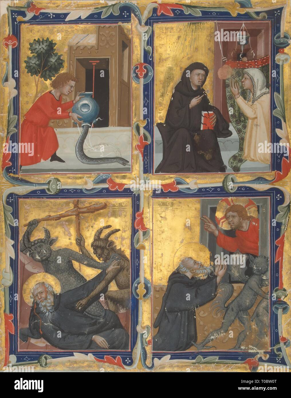 'Scènes de la vie de saint Benoît de Nursie et de Saint Antoine l'Ermite". Italie, première moitié du 14e siècle. Dimensions : 21,2x16,5 cm. Musée : Etat de l'Ermitage, Saint-Pétersbourg. Auteur : artiste bolognaise. Anonyme. Banque D'Images 'Scènes de la vie de saint Benoît de Nursie et de Saint Antoine l'Ermite". Italie, première moitié du 14e siècle. Dimensions : 21,2x16,5 cm. Musée : Etat de l'Ermitage, Saint-Pétersbourg. Auteur : artiste bolognaise. Anonyme. Banque D'Images
