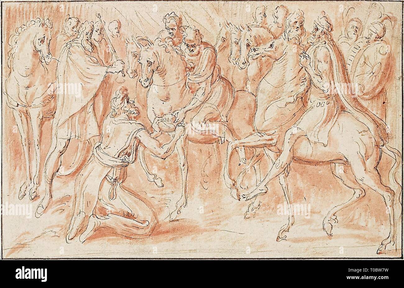 "L'humiliation d'Haman ( ? )'. Les Pays-Bas. Les Pays-Bas, vers 1548-1550. Dimensions : 15x23,2 cm. Musée : Etat de l'Ermitage, Saint-Pétersbourg. Auteur : Frans Floris De Vriendt (Frans). Banque D'Images