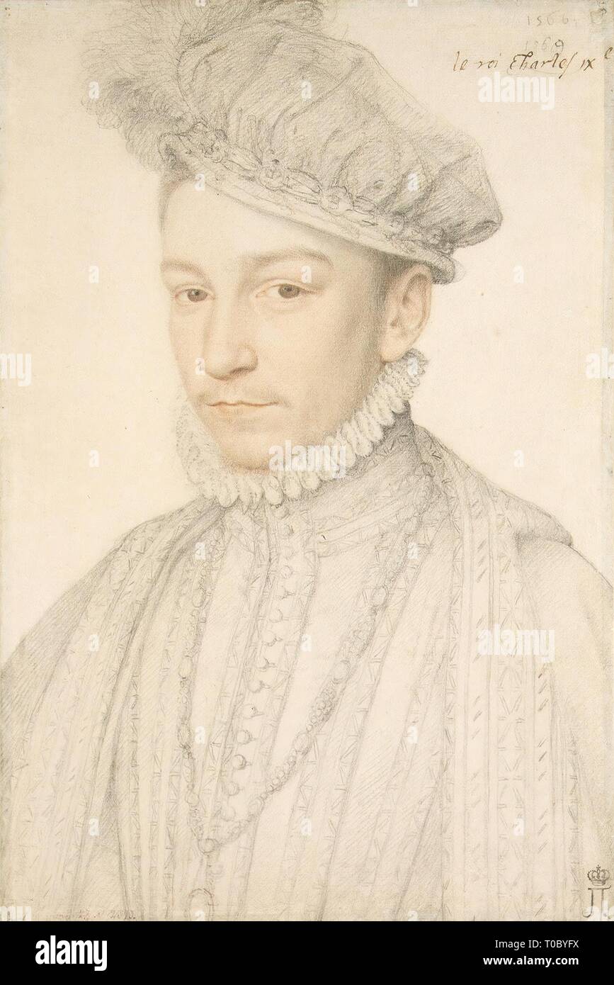 'Portrait de Charles IX'. France, années 1560. Dimensions : 33,5x22,5 cm. Musée : Etat de l'Ermitage, Saint-Pétersbourg. Auteur : François Clouet. Banque D'Images