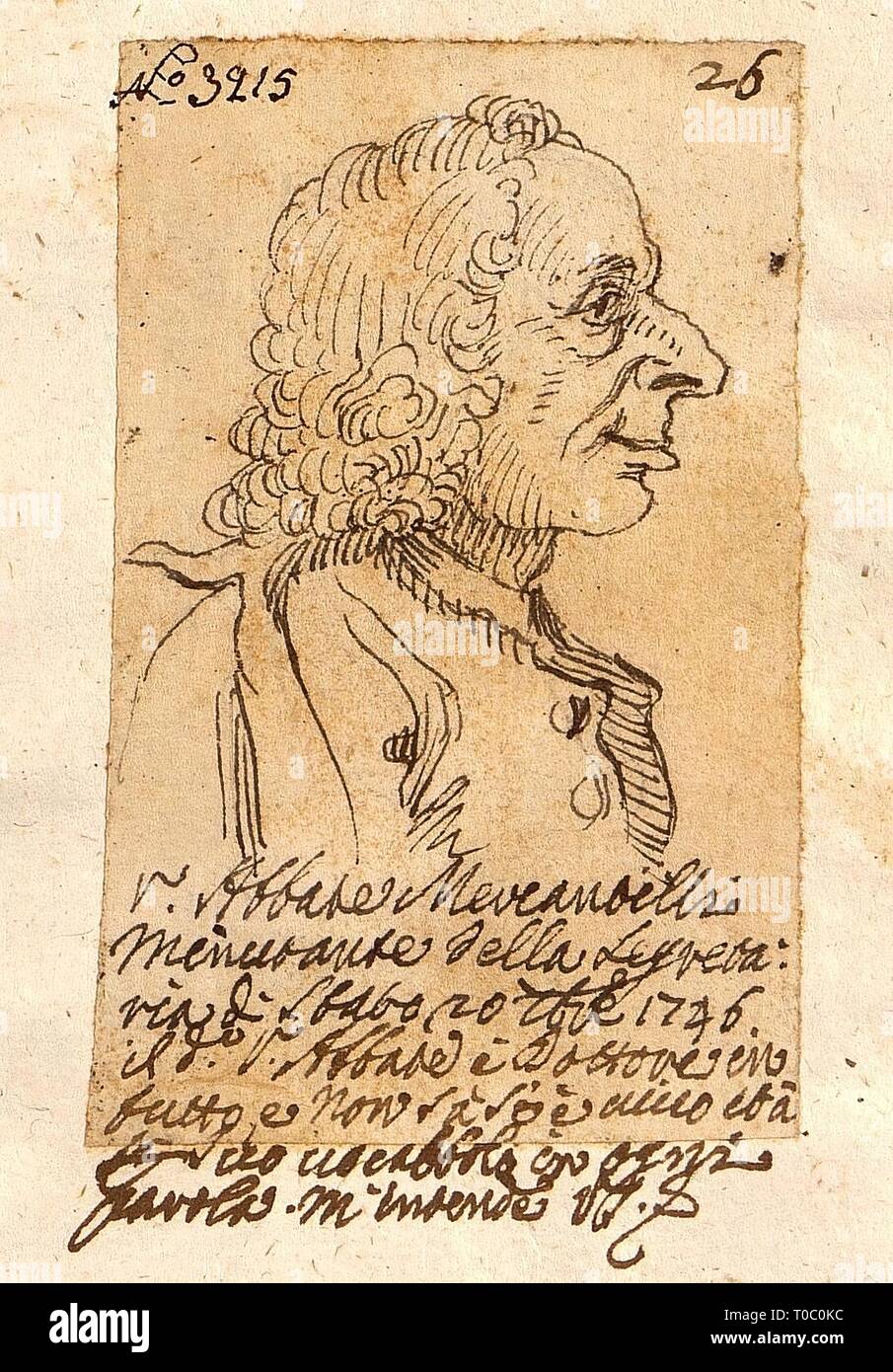 'Chef de la caricature d'un abbé'. L'Italie, 1746. Dimensions : 8x5,1 cm. Musée : Etat de l'Ermitage, Saint-Pétersbourg. Auteur : PIER LEONE GHEZZI. Banque D'Images
