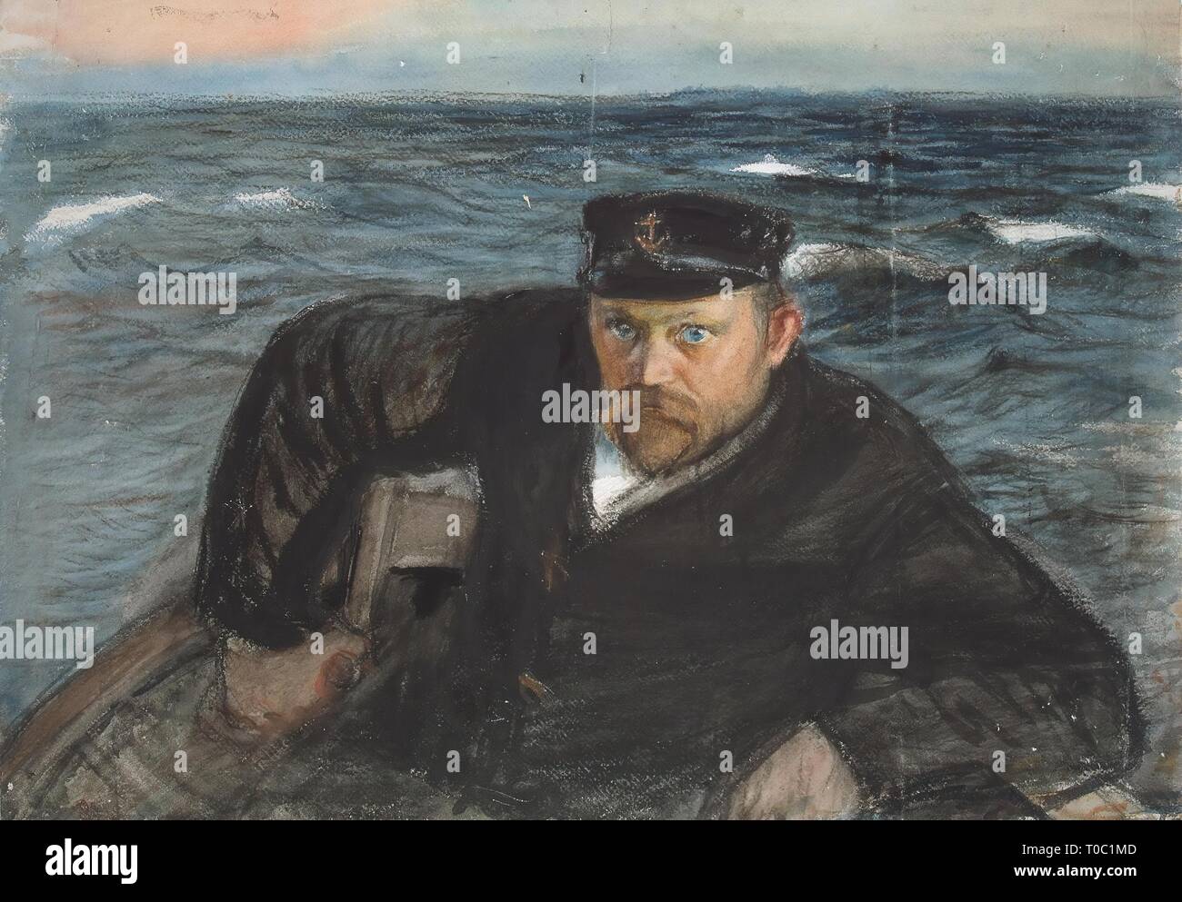 'Sailor Direction dans la mer. Pilot'. La Finlande, 1897. Dimensions : 54,5x77 cm. Musée : Etat de l'Ermitage, Saint-Pétersbourg. Auteur : Knut Magnus Enckell. Banque D'Images