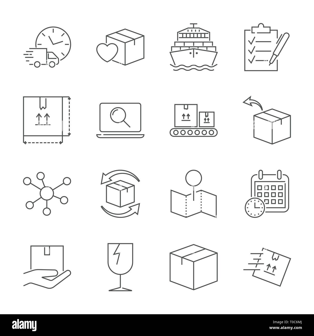 Service de livraison de colis icon set. Livraison rapide et service de qualité du transport. Vecteur d'expédition et d'icônes pour une compagnie logistique. Course modifiable Illustration de Vecteur