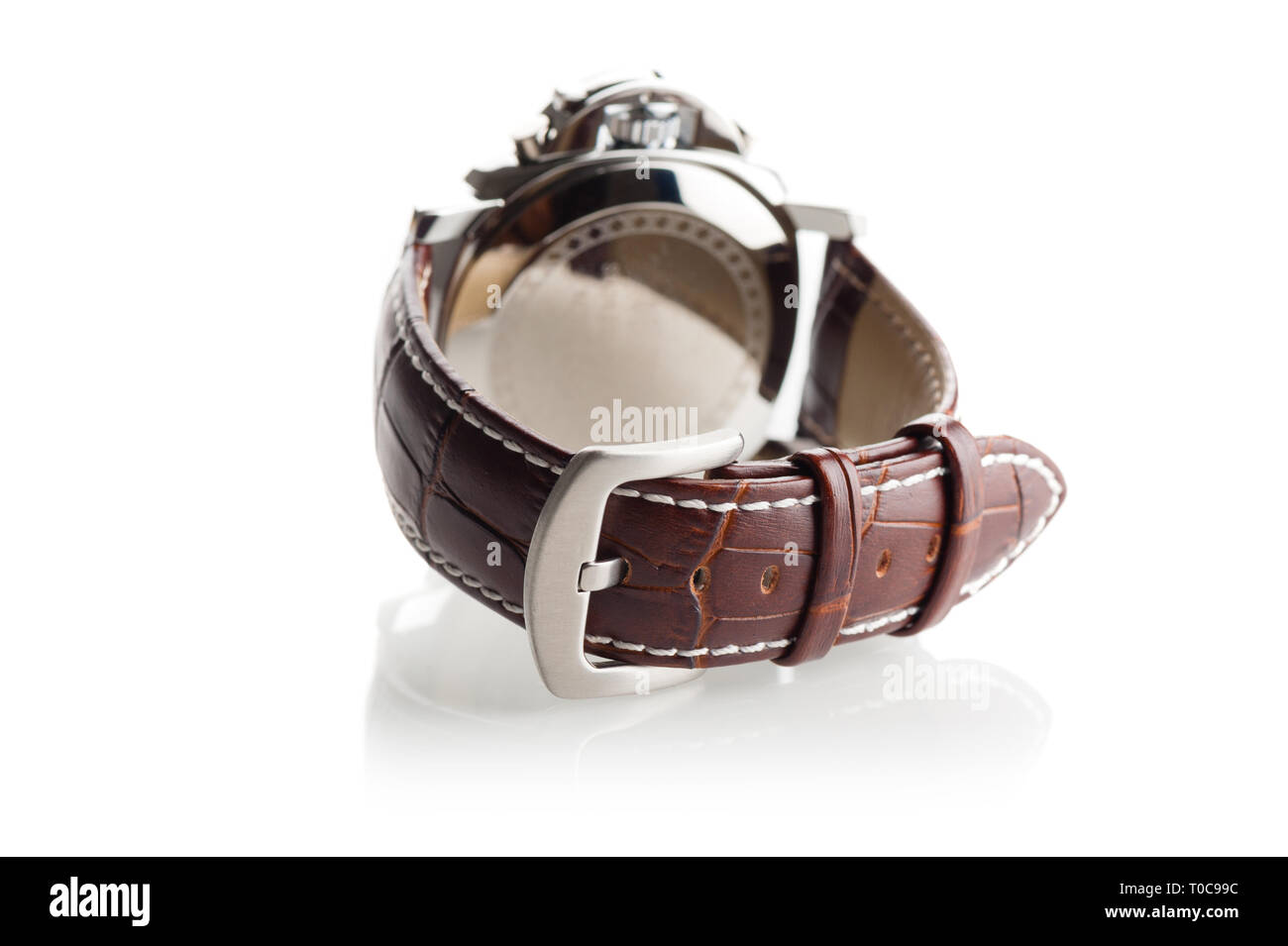 Le cuir de crocodile brun gros plan watch band Banque D'Images