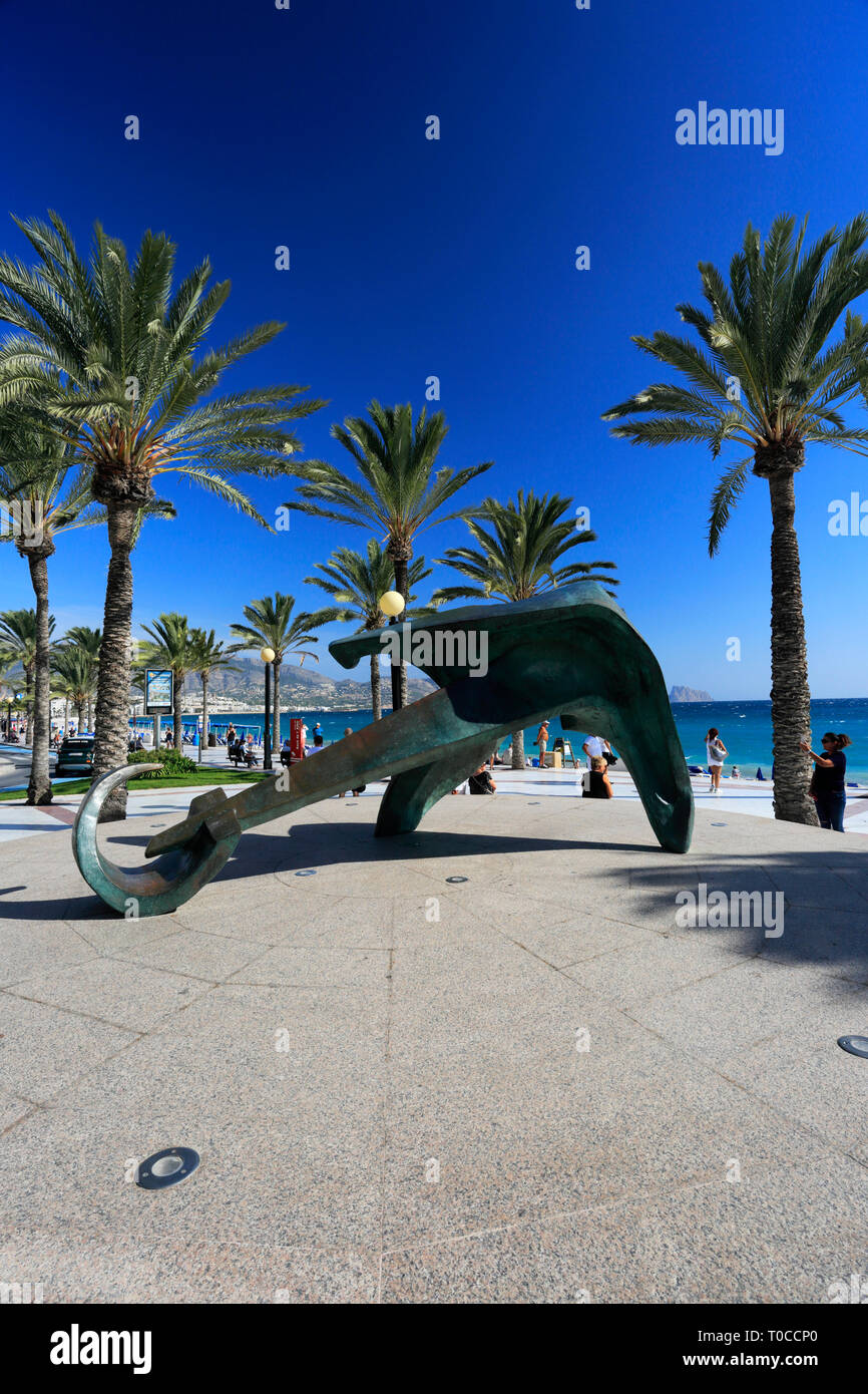 La Promenade et de la plage, ville côtière d'Albir ville, Mer Méditerranée, Costa Blanca, Espagne, Europe Banque D'Images