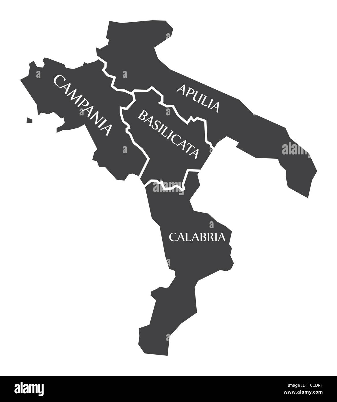 Campanie - Basilicate - Pouilles - Région Piémont carte Italie Illustration de Vecteur