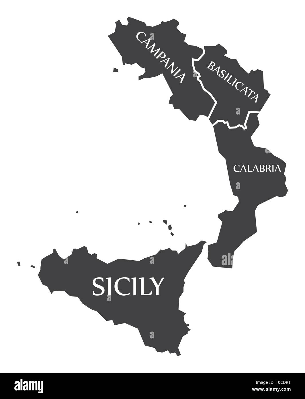 Campanie - Basilicata - Calabria - région de Sicile carte Italie Illustration de Vecteur