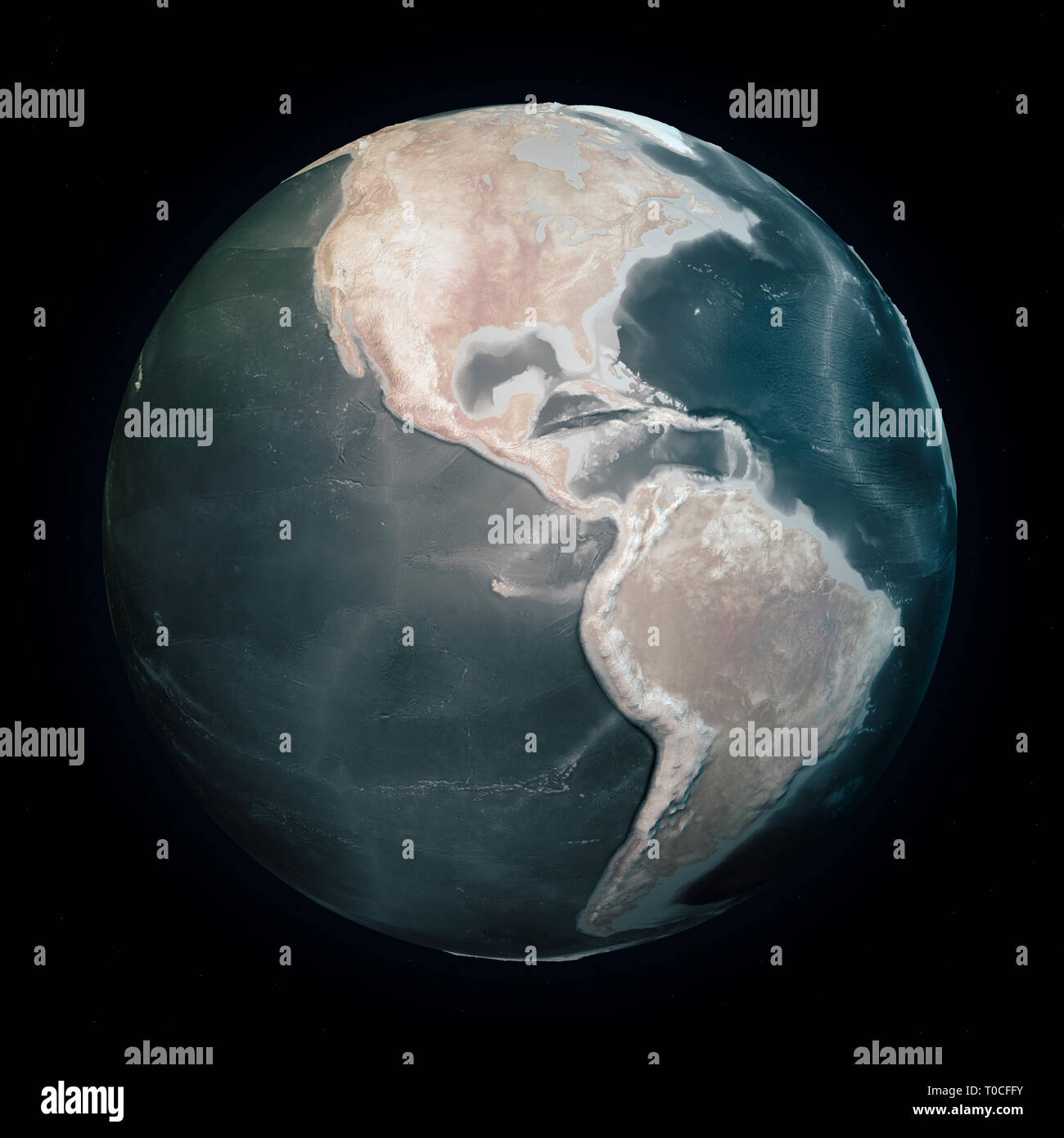 La sécheresse dans le monde, la planète terre. Le changement climatique terre sans l'eau. La bathymétrie des fonds marins avec des reliefs. Le réchauffement climatique. Monde physique Banque D'Images
