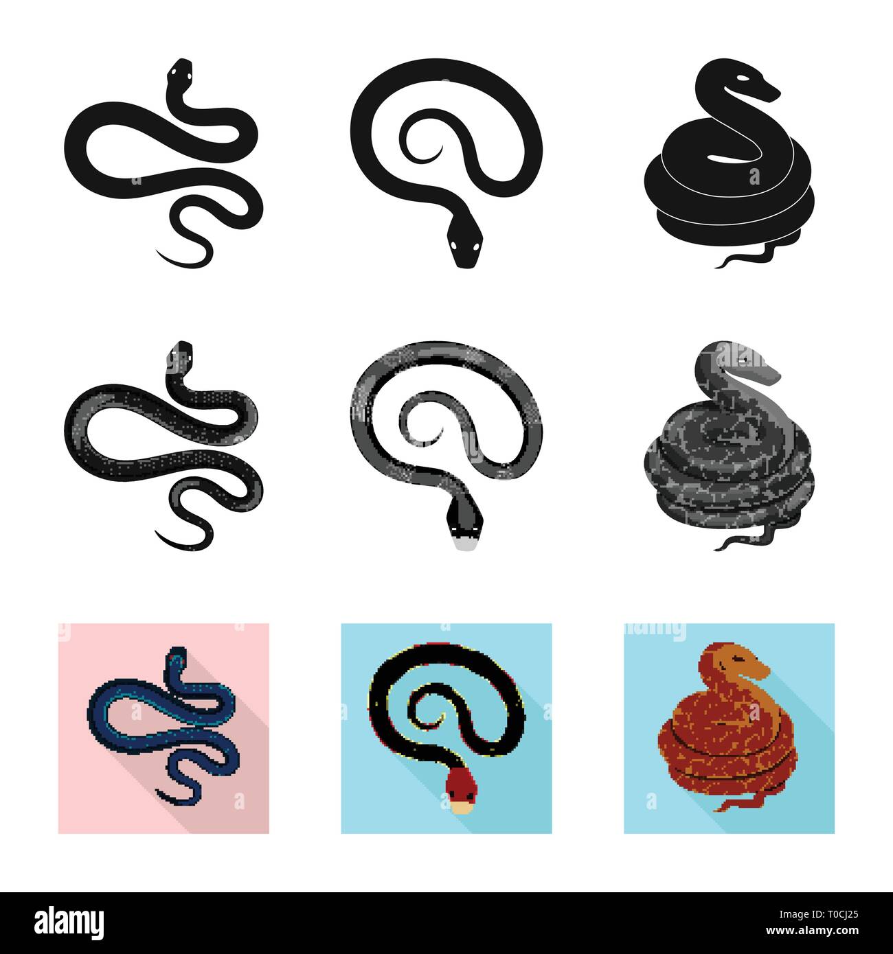 ,Amphibiens,serpent anaconda,coral,python,animal,rouge,bleu,noir,cobra,blanc,vert,tropiques,jungle,la queue,viper,forêt,Chypre,serpent,pharmacie,mammifère,royal,danger,nature,poison,médecine,le mal,mal,bouchée,peau,reptiles,set,icône,,illustration,collection,isolé,design,graphisme,élément,signe, vecteurs vecteur , Illustration de Vecteur
