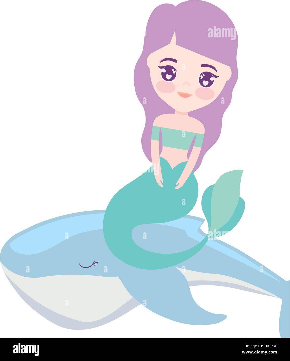 Cute mermaid assis à whale vector illustration design Illustration de Vecteur