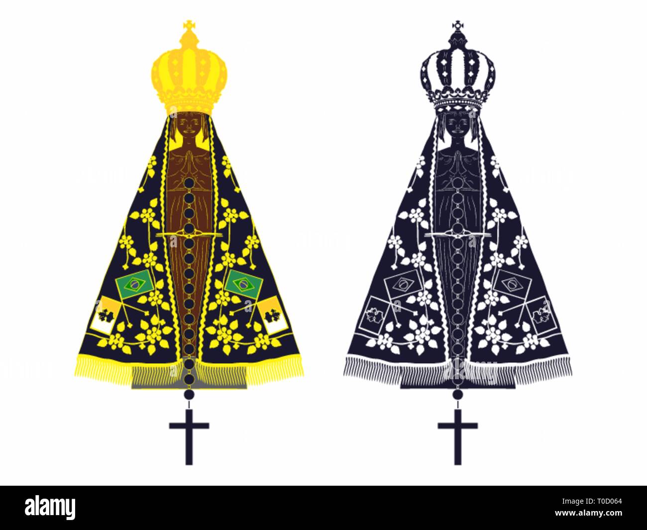 Notre Dame Aparecida ensemble avec différentes couleurs et Rosaire Illustration de Vecteur