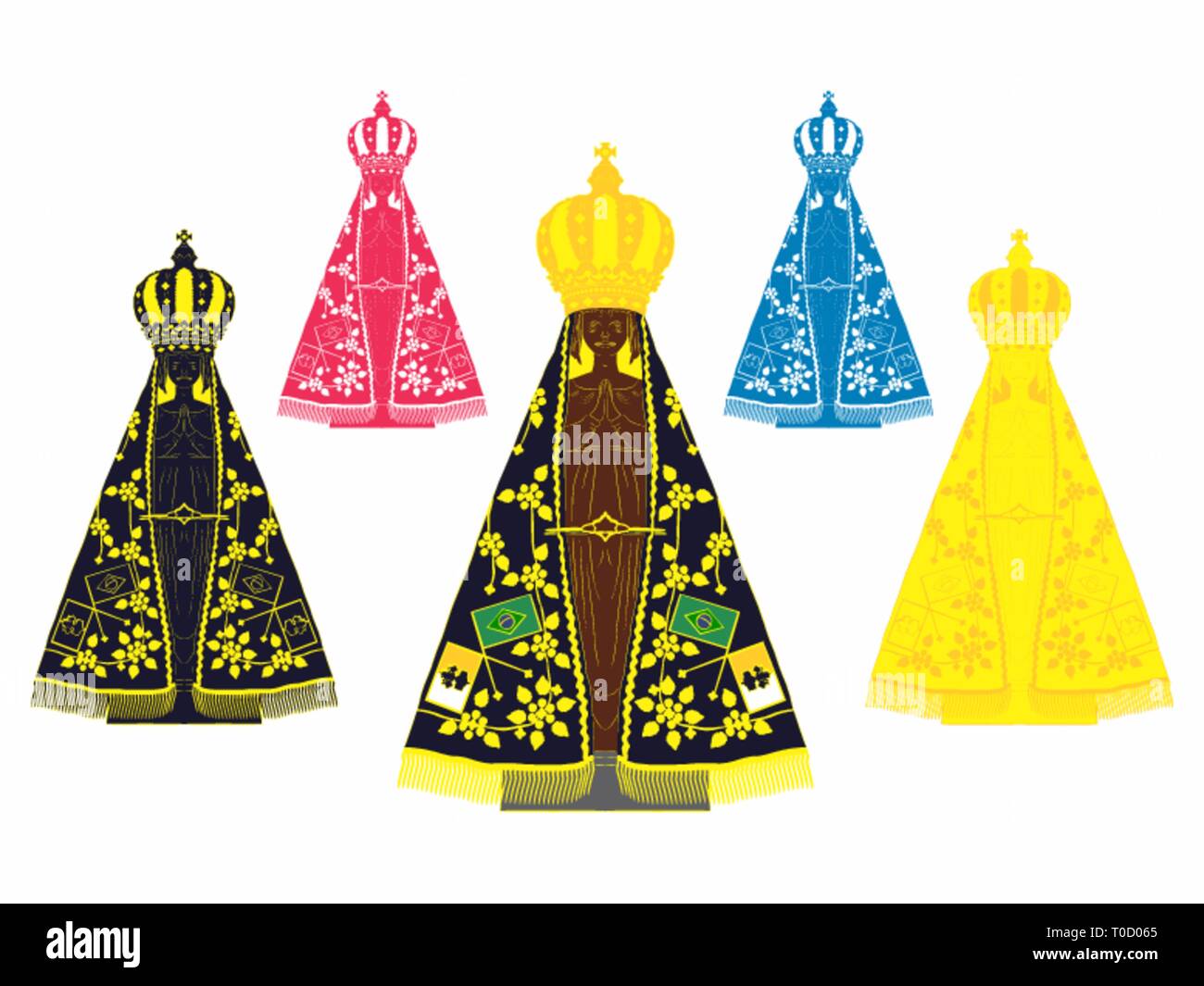 Notre Dame Aparecida ensemble avec différentes couleurs Illustration de Vecteur