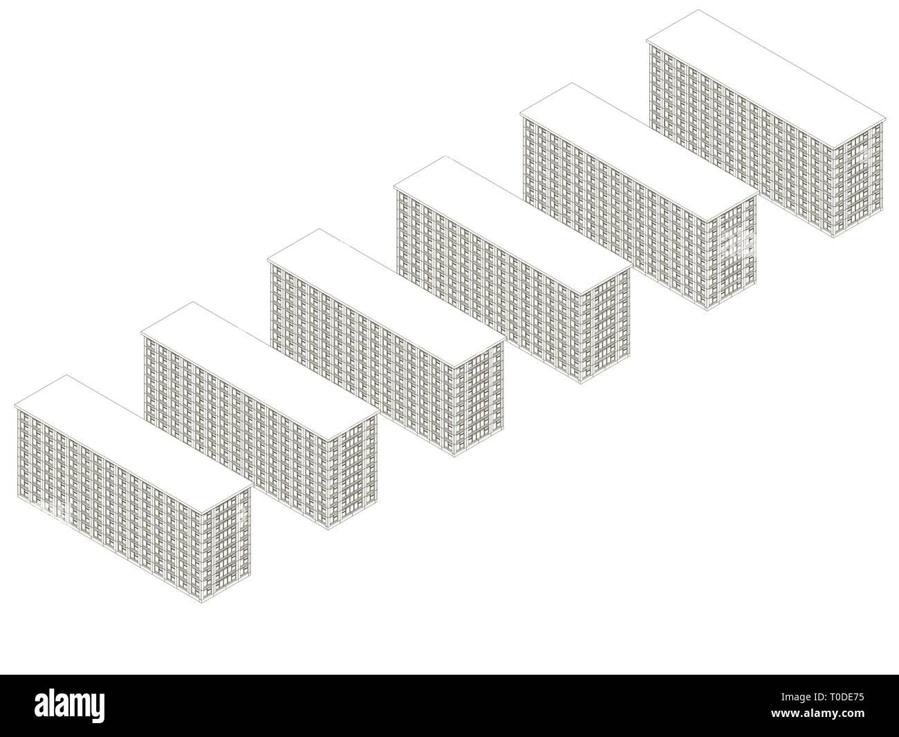 Arrière-plan avec contours de bâtiments à plusieurs étages de lignes noires sur fond blanc. Vue isométrique. Vector illustration Illustration de Vecteur