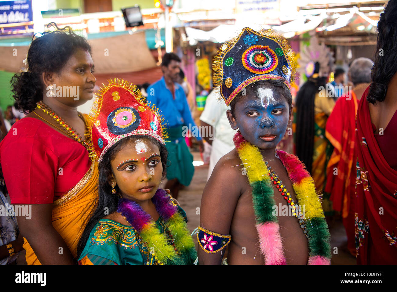 Robe enfant comme dieu hindou, déesse Thoothukudi, Tamil Nadu, Inde, Asie Banque D'Images