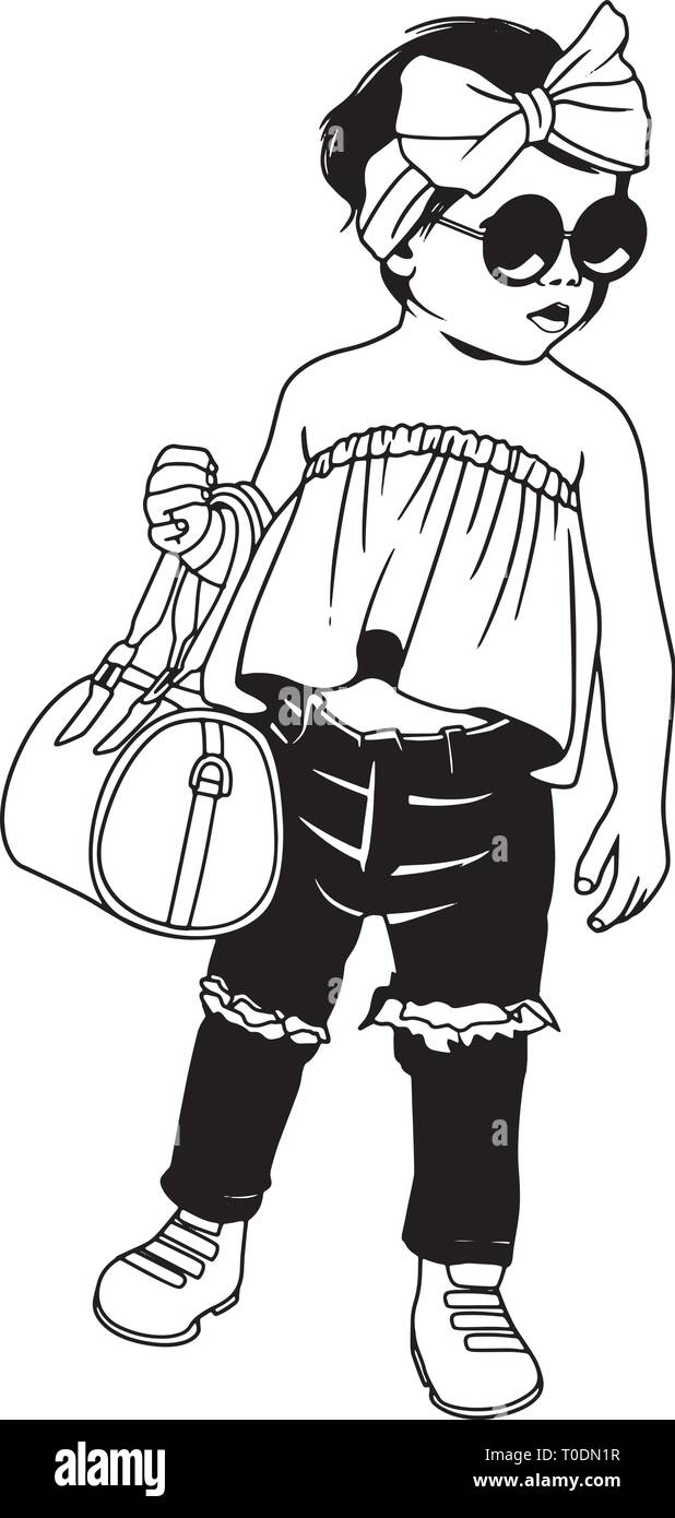 Mignon Bébé Fille Garçon Kids Fashion model Mignon Équipement Innocence Liberté bonheur naïf Pêche Smiling Illustration de Vecteur