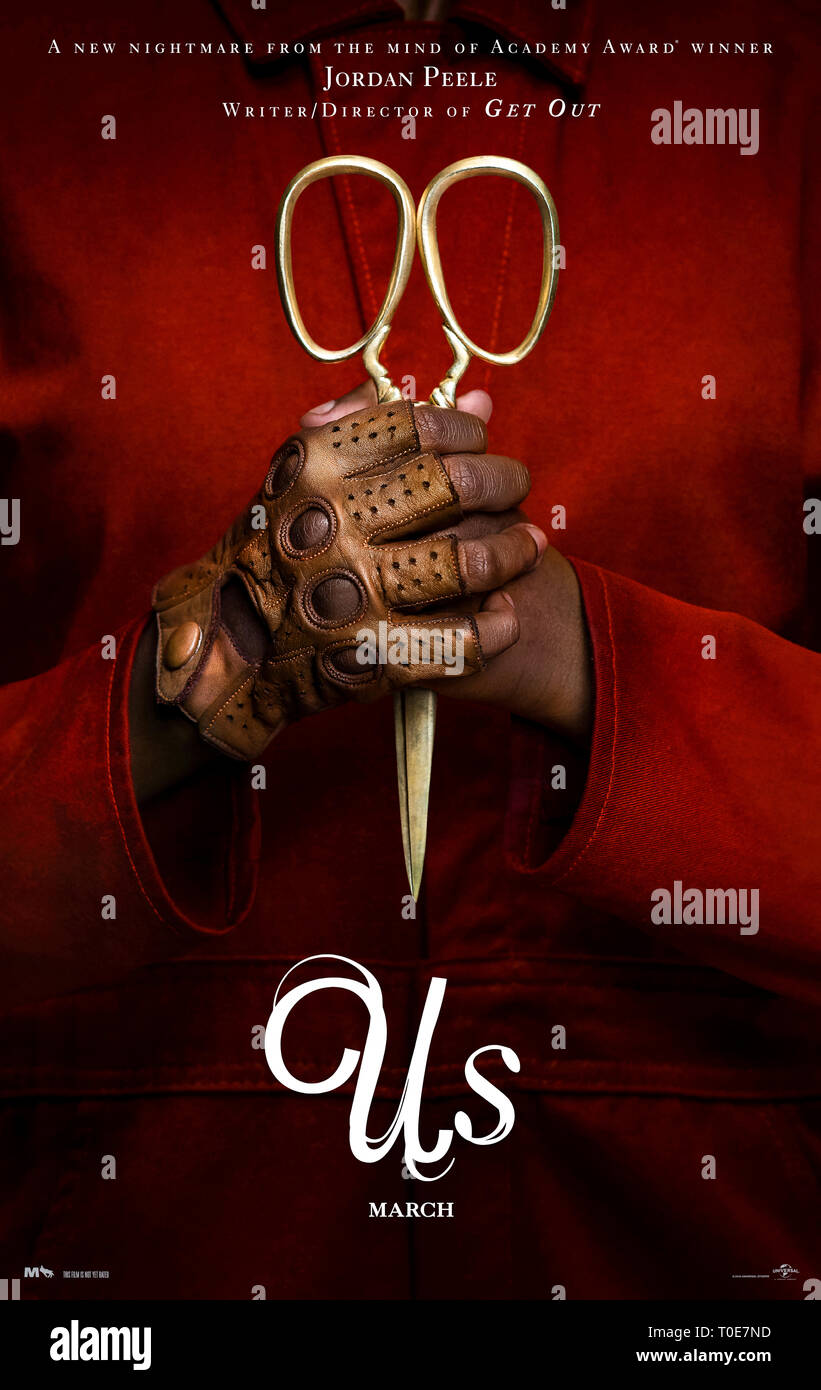 Nous (2019) réalisé par Jordan Peele et avec Lupita Nyong'o, Elisabeth Moss et Winston Duke. Doppelgängers terroriser une famille en vacances. Banque D'Images
