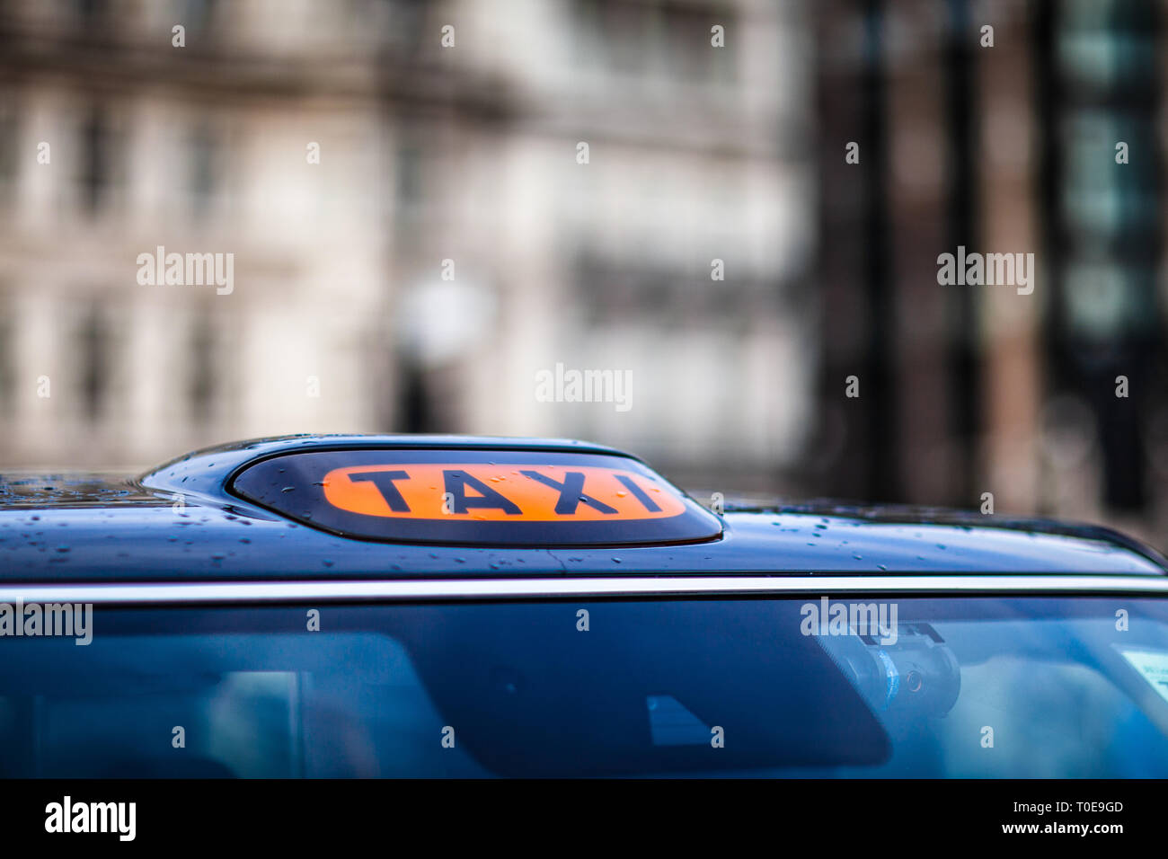 London Taxi Taxi Noir de Londres, signes Signes Taxi Banque D'Images