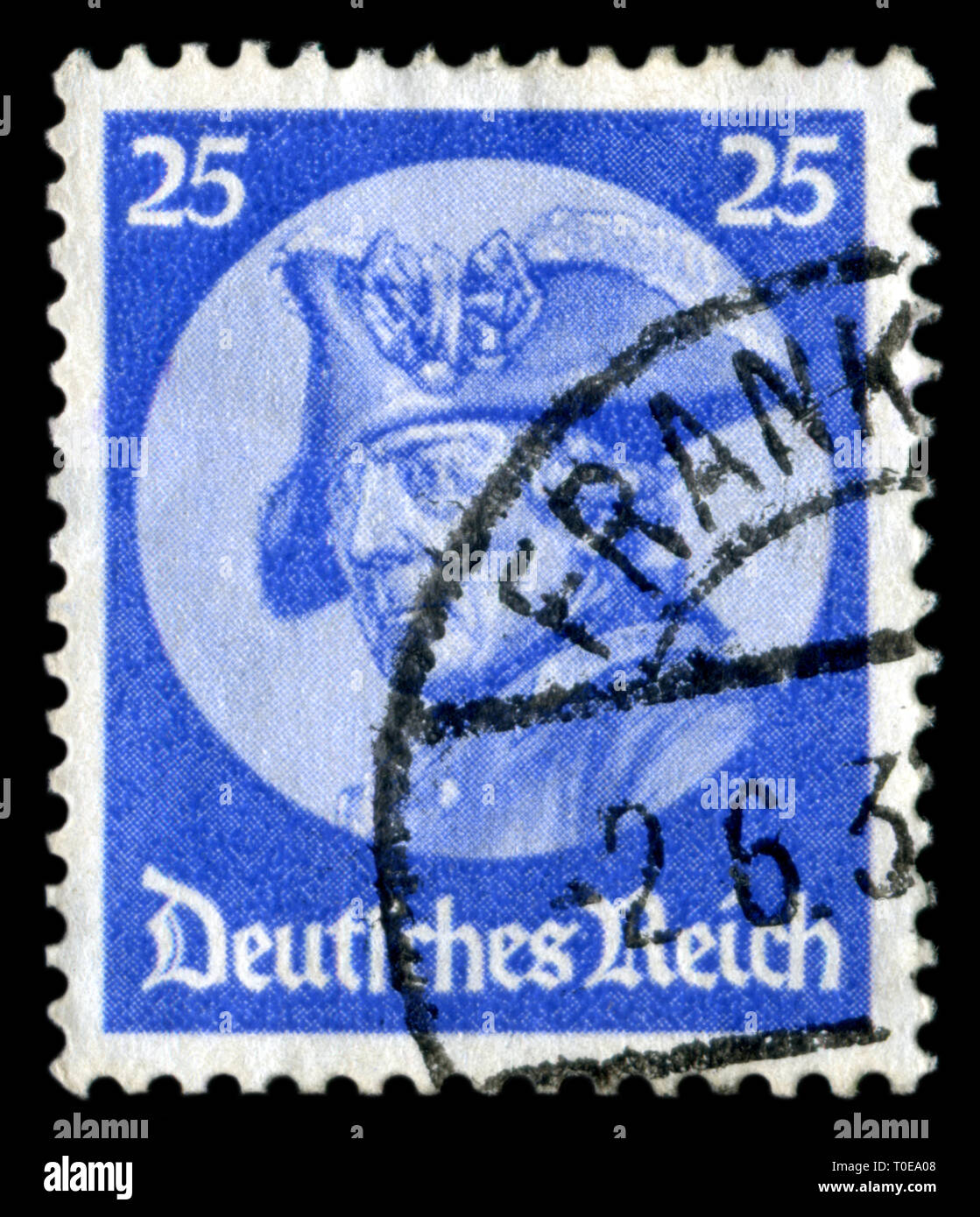 Historique allemand stamp : Portrait de Frédéric le Grand, l'ouverture de la première réunion dans le nouveau bâtiment du Reichstag à Berlin, Troisième Reich Banque D'Images