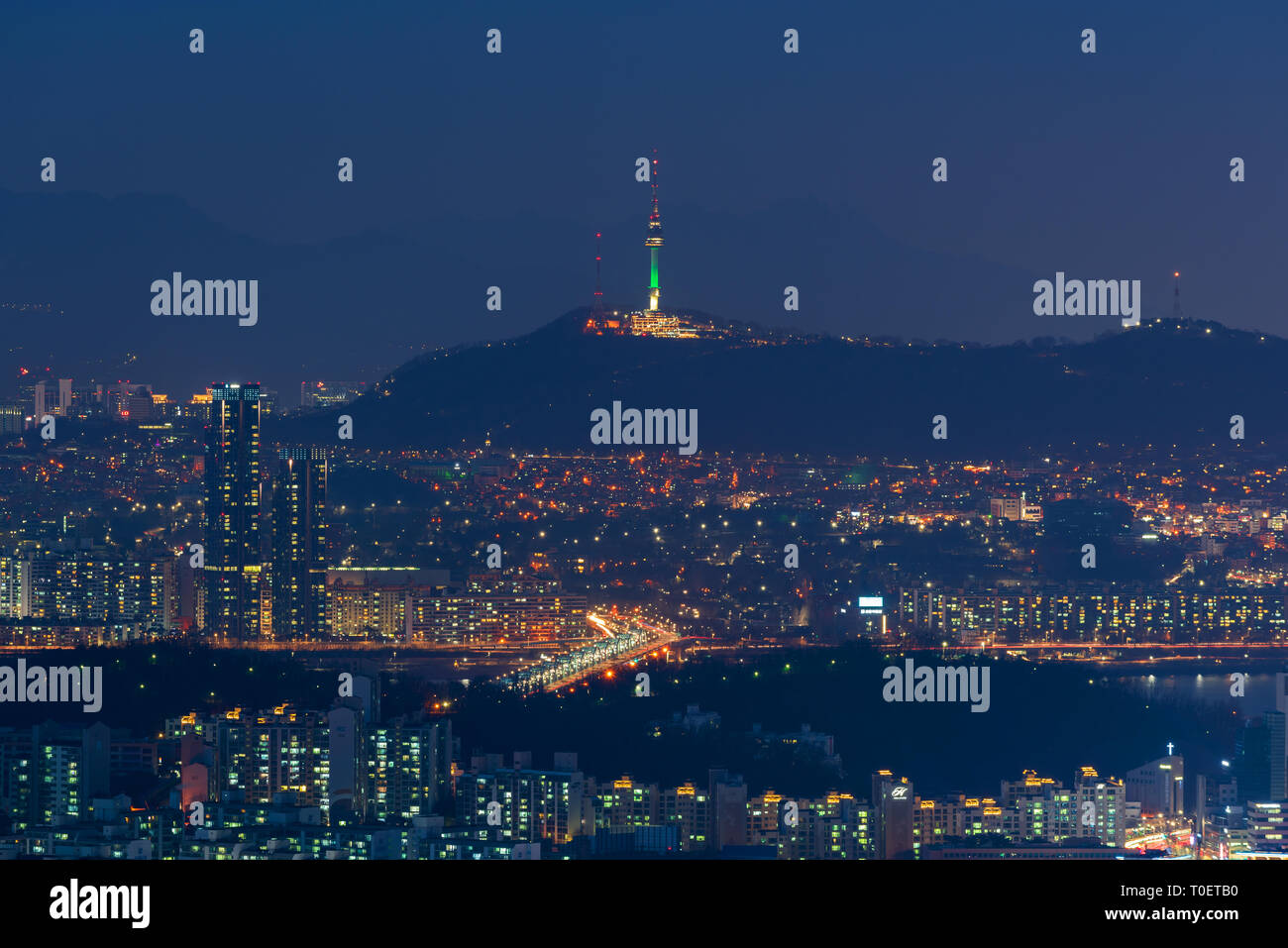 Cityscape at Night de Séoul, Corée du Sud. Banque D'Images