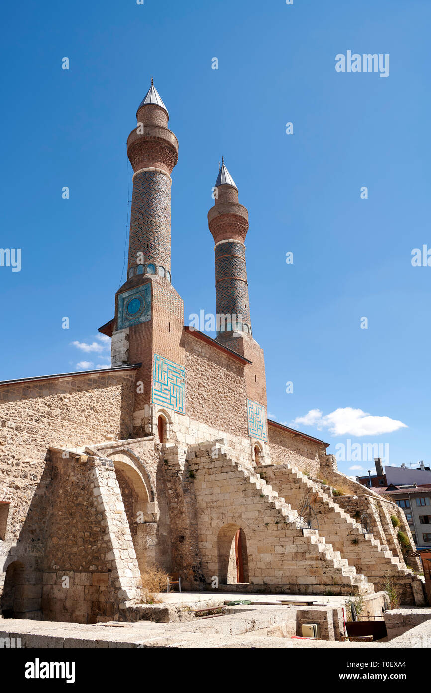 Les minarets de la Gök Medrese Gökmedrese ou Sivas, Turquie Banque D'Images