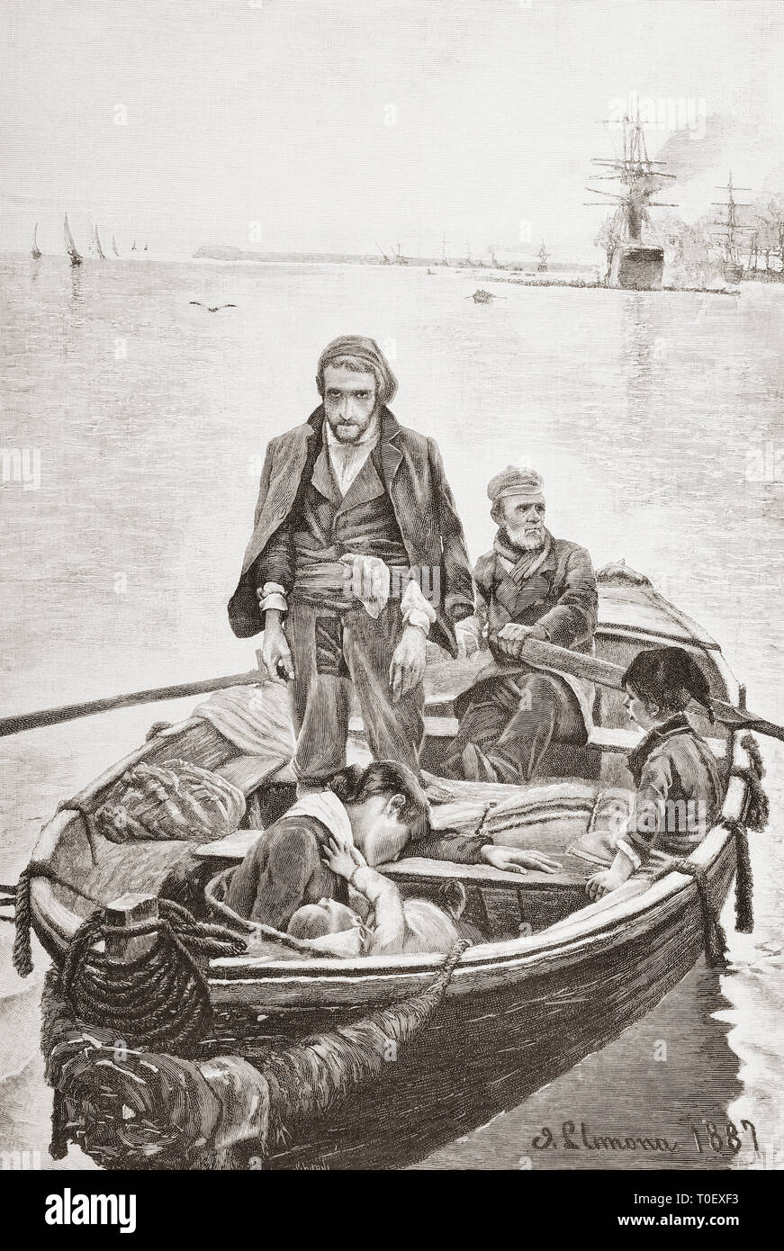 Les émigrants. À partir de la Ilustracion Artistica, publié 1887. Banque D'Images